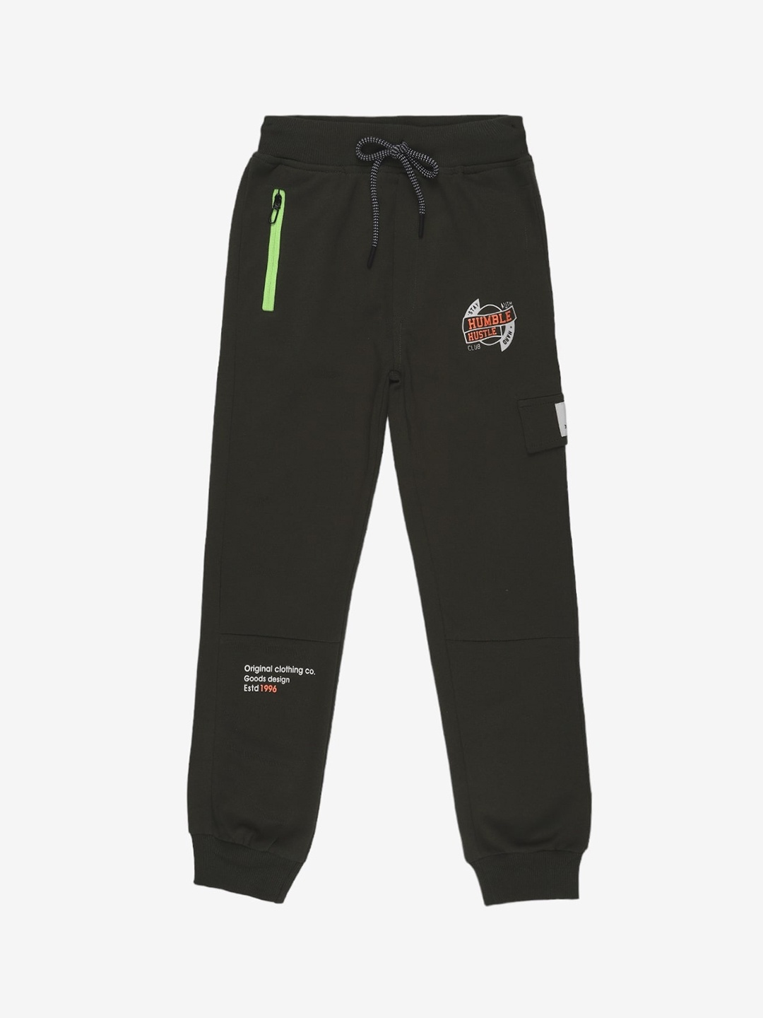 

Alan Jones Boys Graphic Printed Side Zipper Pockets Joggers, Olive