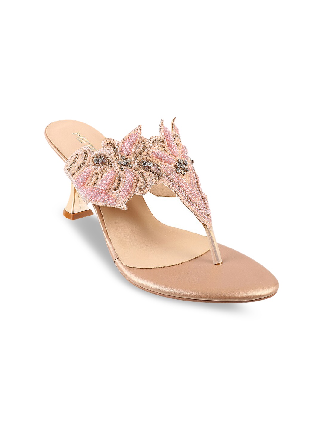 

Metro Embellished Open Toe Block Heels, Peach