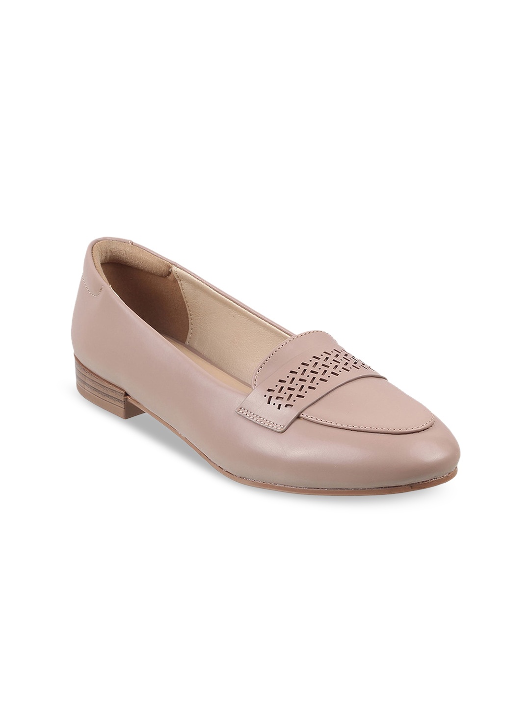 

Metro Women Round Toe Loafers With Laser Cuts, Beige
