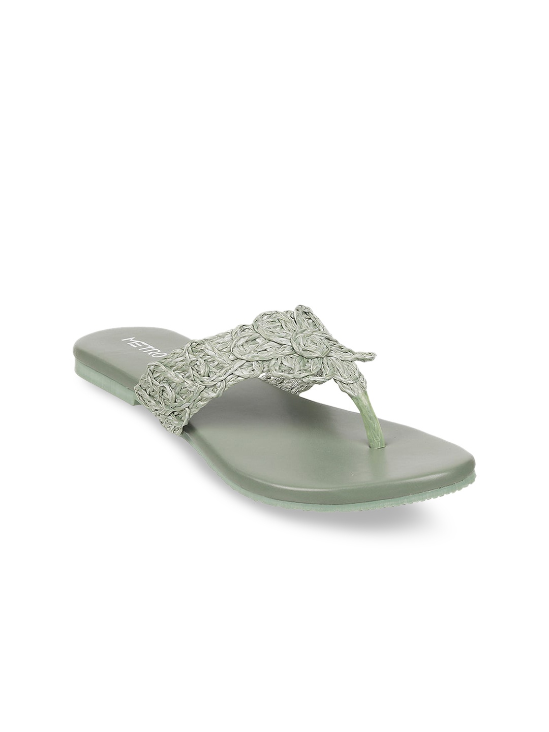 

Metro Women Woven Design Open Toe Flats, Sea green