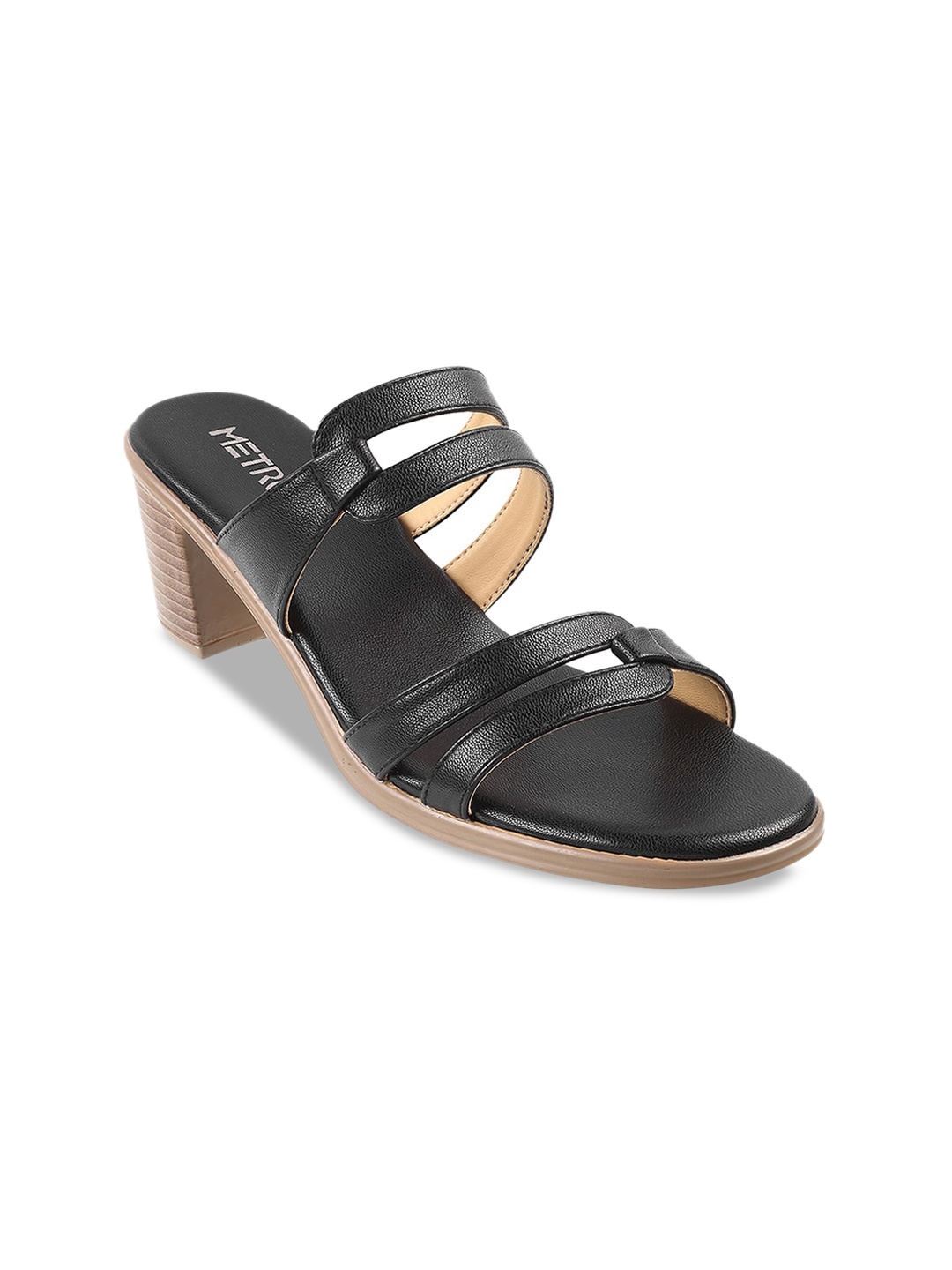 

Metro Textured Open Toe Block Heels, Black