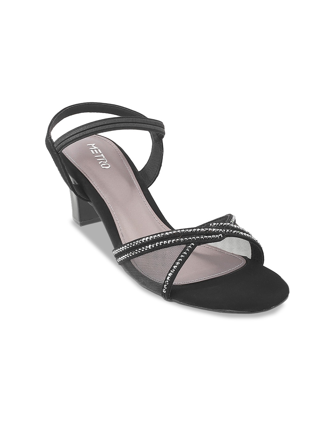 

Metro Embellished Open Toe Block Heels, Black