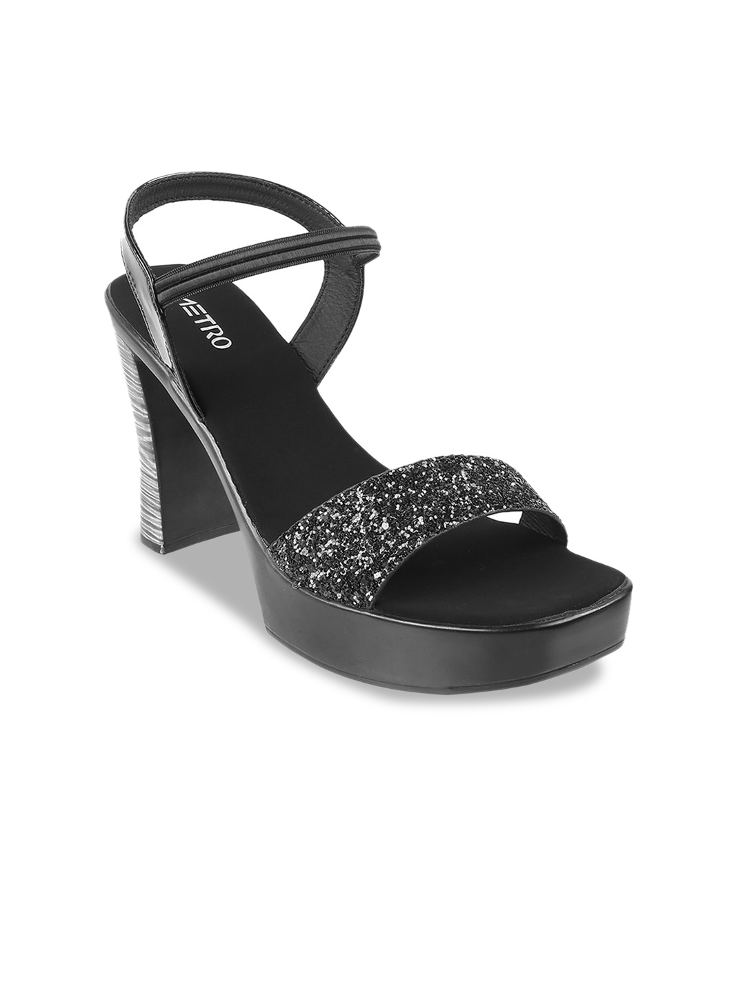 

Metro Embellished Open Toe Block Heels, Black