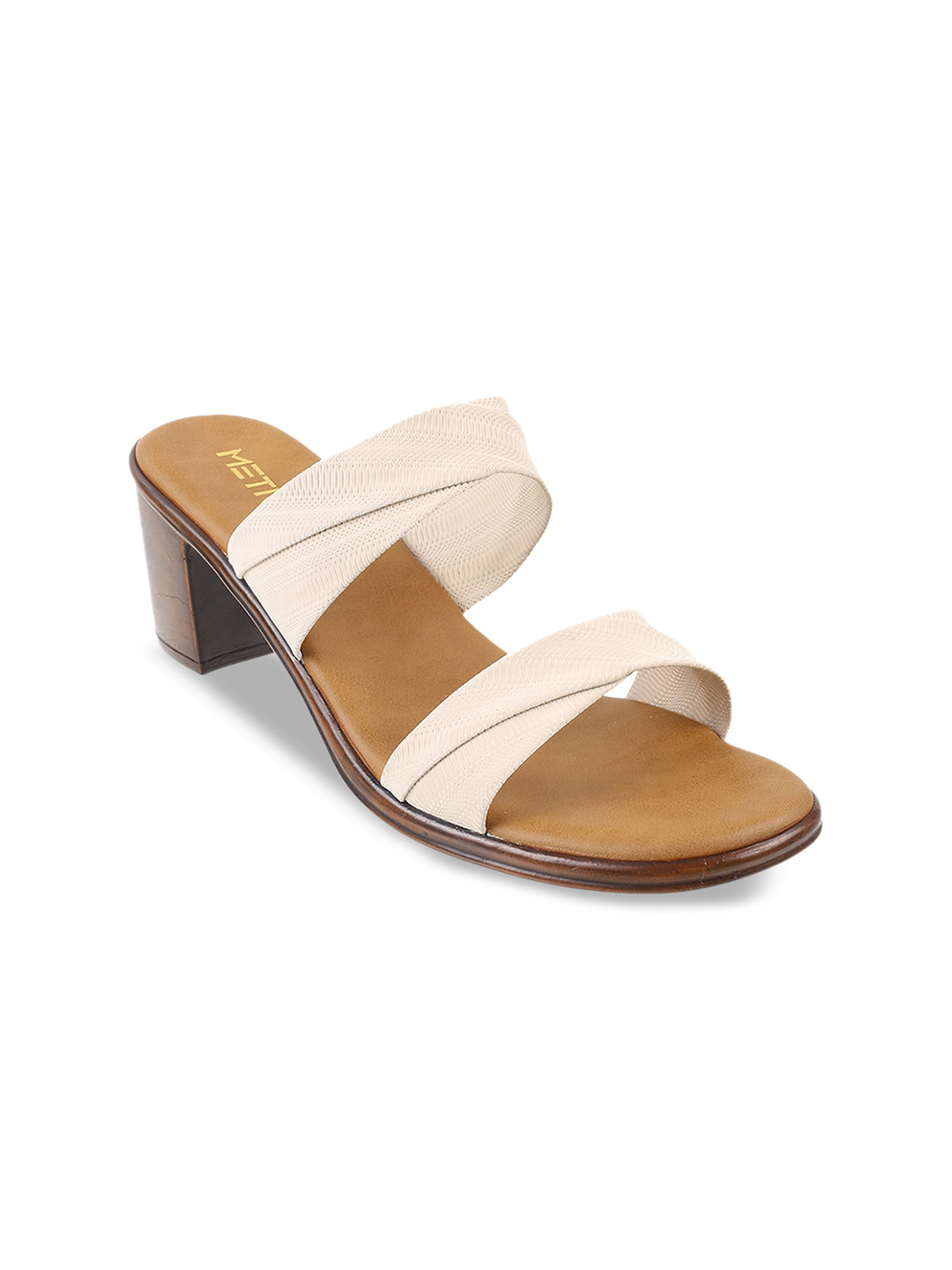 

Metro Textured Open Toe Block Heels, Beige