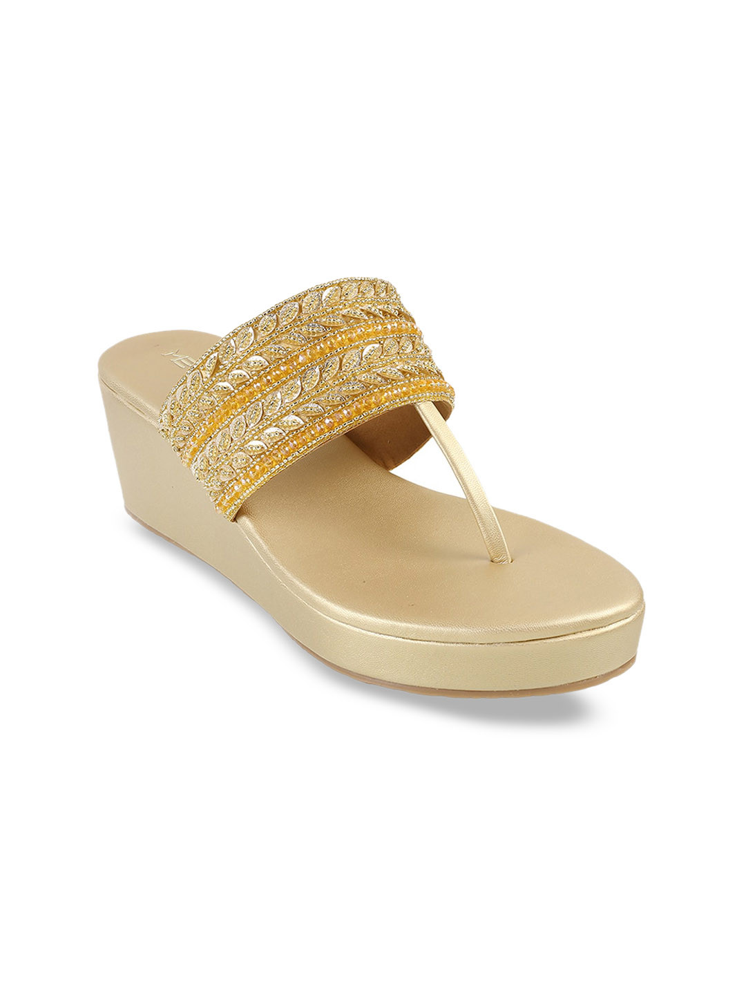 

Metro Open Toe Embellished Wedges, Gold
