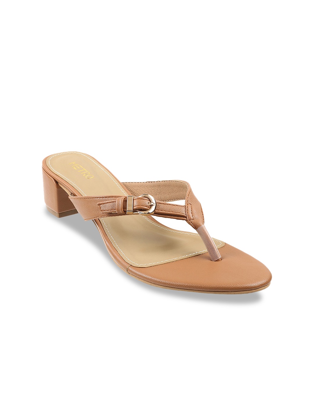 

Metro Open Toe Block Heels With Buckle Detail, Tan