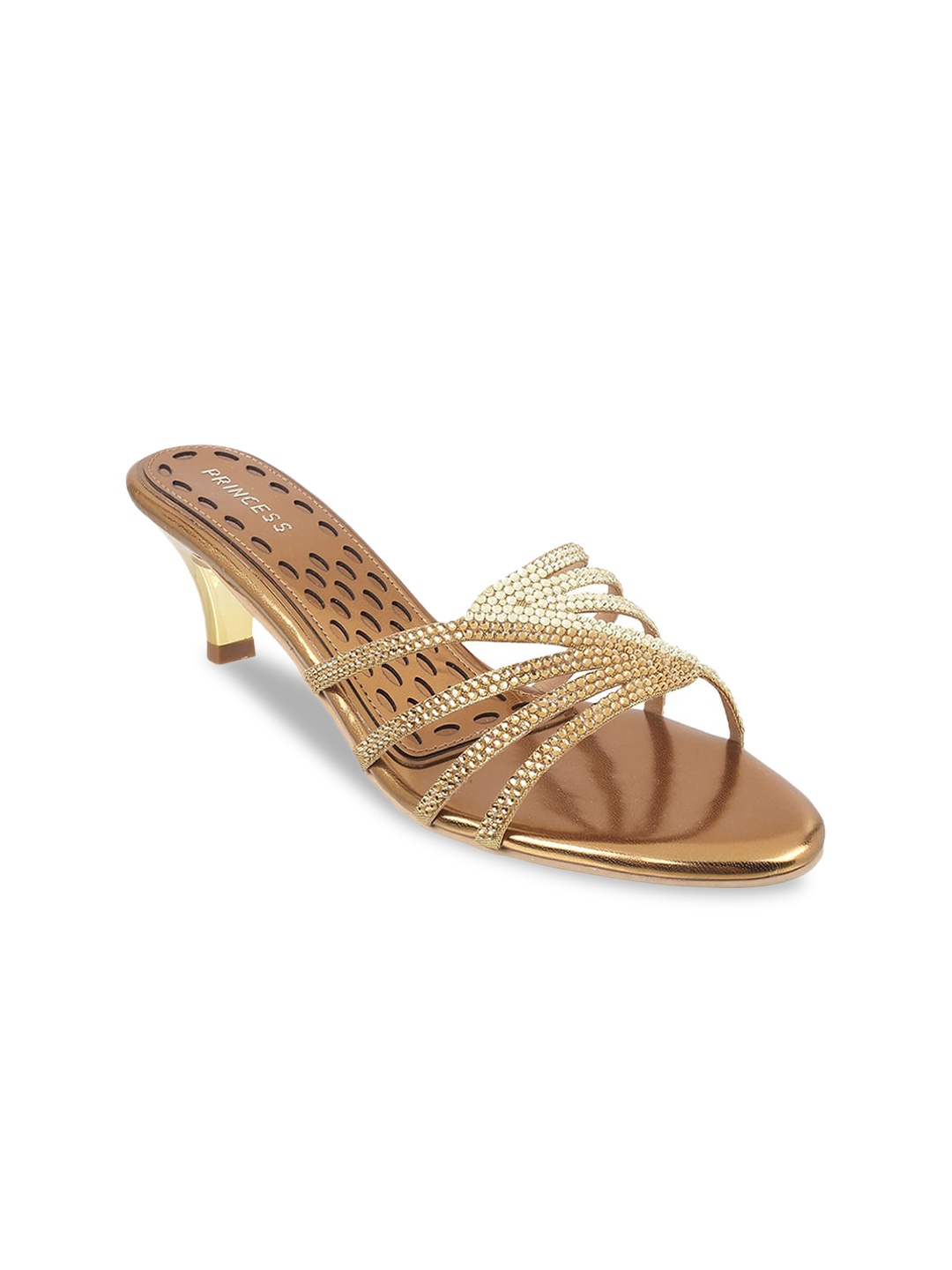 

Metro Embellished Open Toe Kitten Heels, Gold