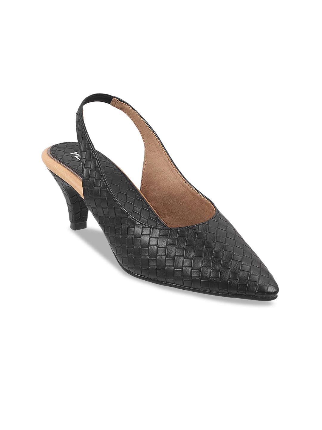 

Metro Textured Kitten Mules With Backstrap, Black