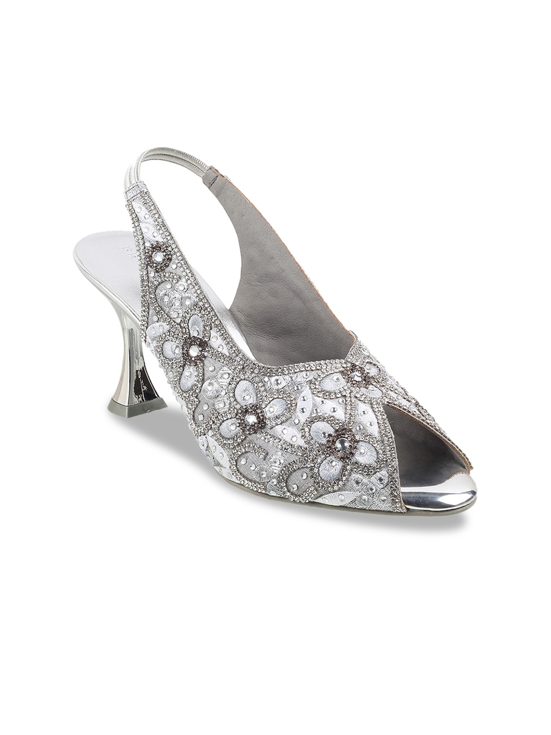 

Metro Embellished Kitten Peep Toes With Backstrap, Silver