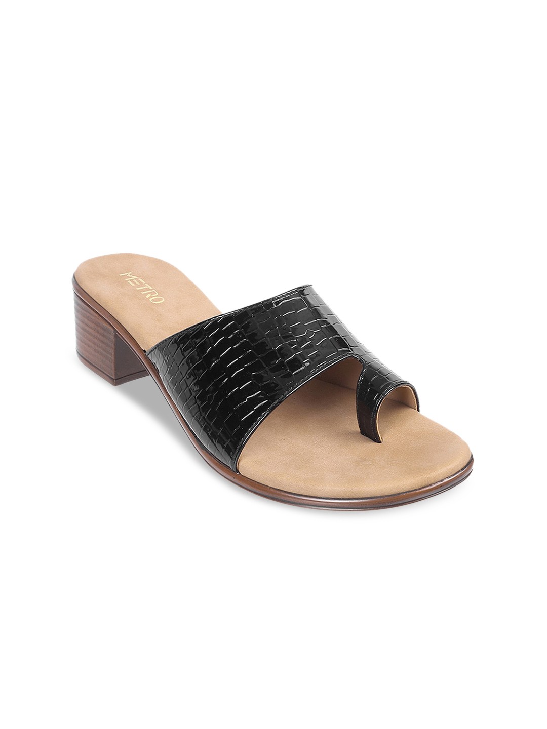 

Metro Textured Open Toe Block Heels, Black