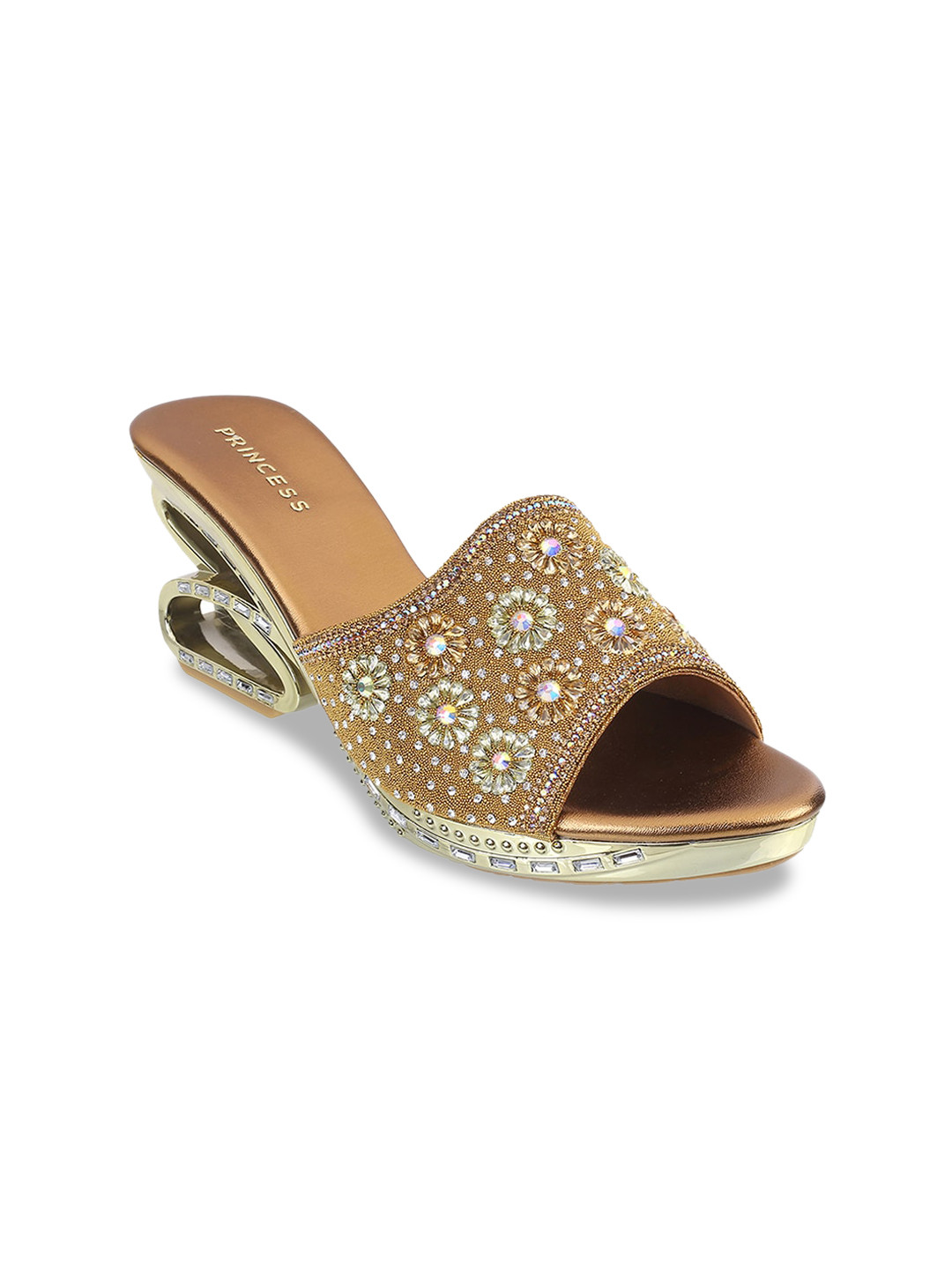 

Metro Embellished Open Toe Block Heels, Gold