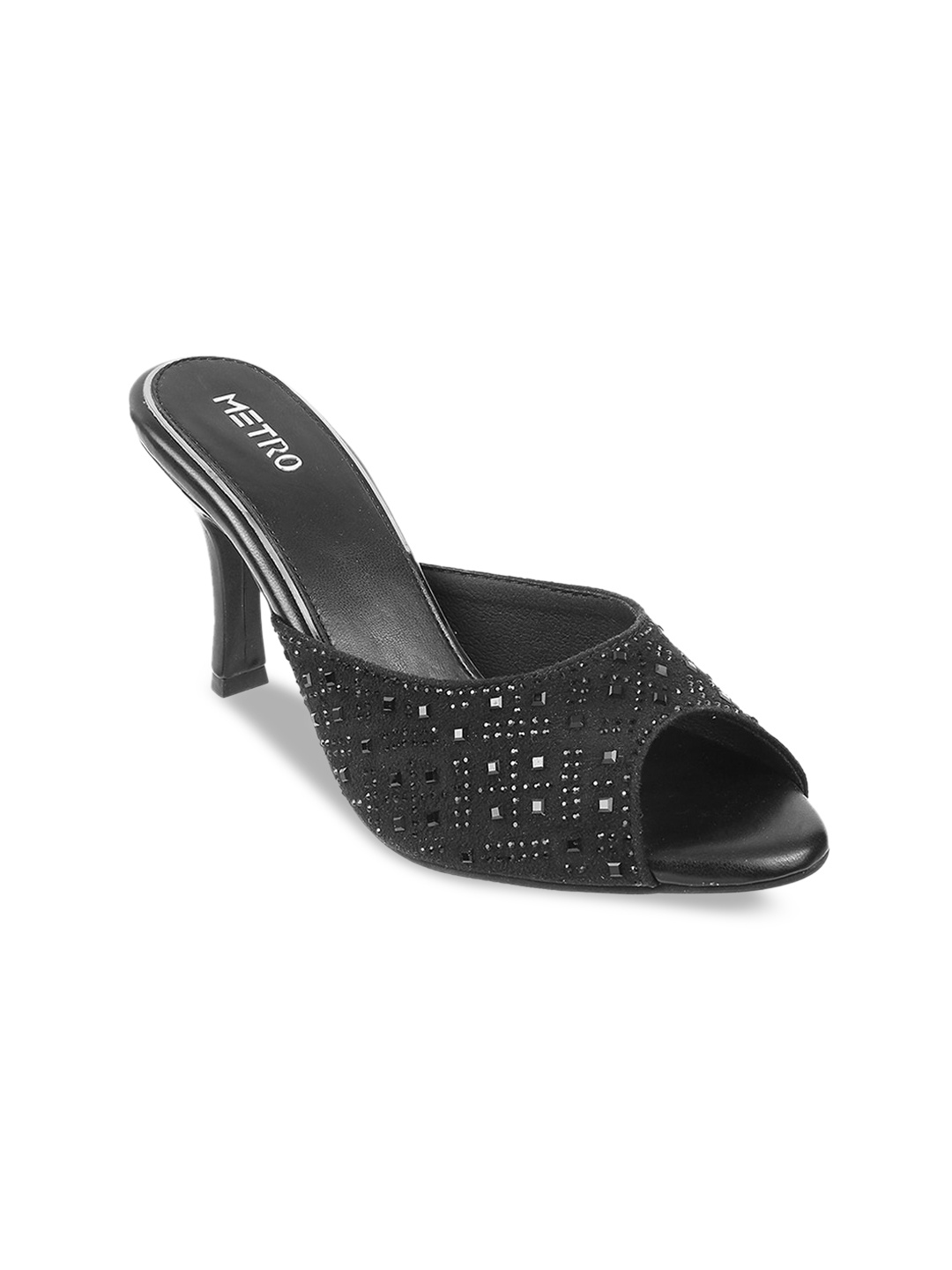 

Metro Embellished Open Toe Slim Heels, Black