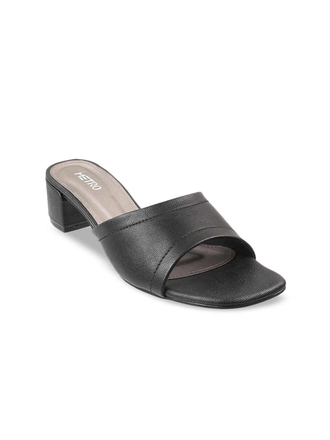 

Metro Textured Open Toe Block Heels, Black