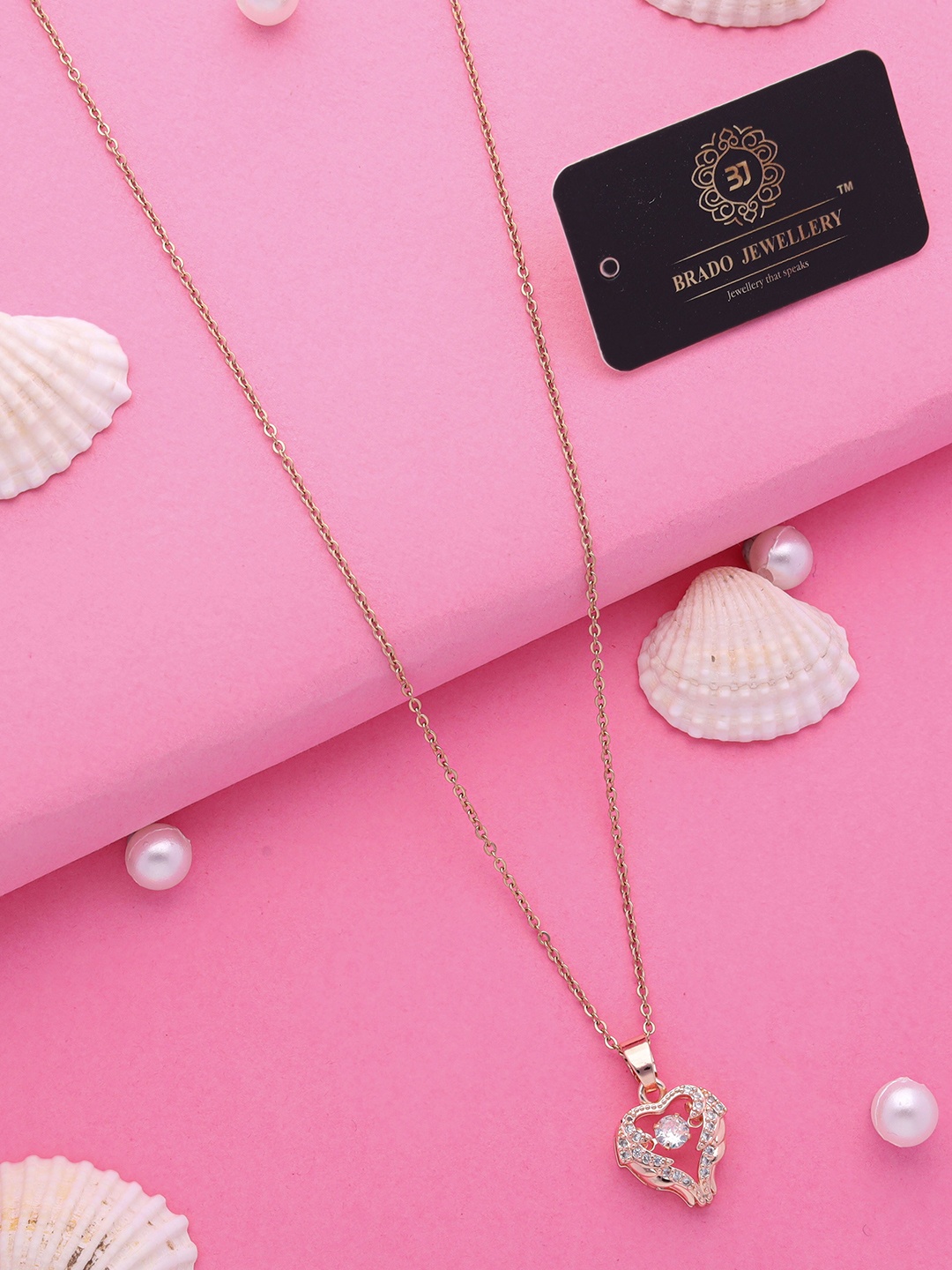 

Brado Jewellery Rose Gold-Plated CZ Studded Necklace