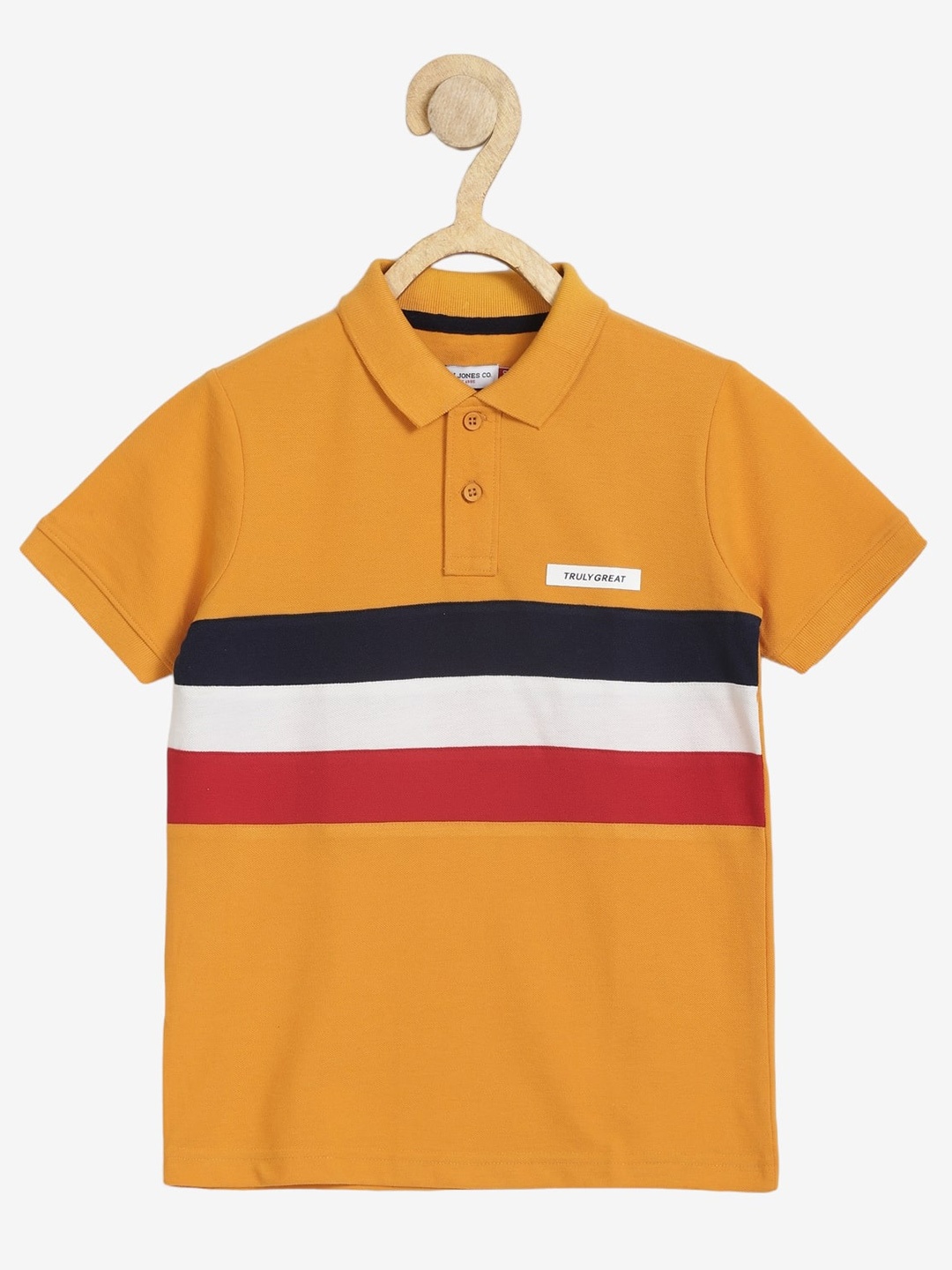 

Alan Jones Boys Horizontal Striped Polo Collar Cotton T-shirt, Yellow
