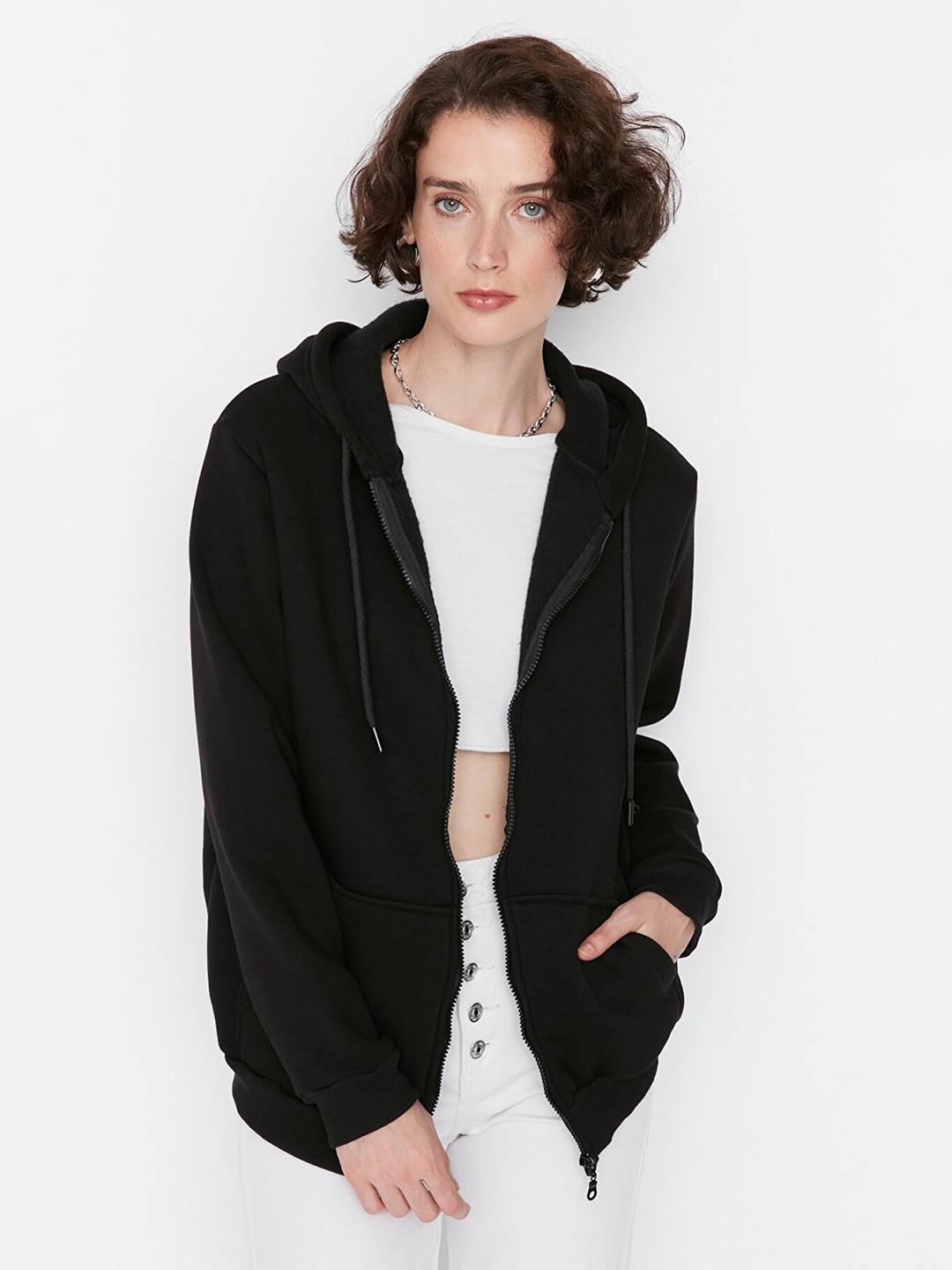 

Trendyol Hooded Front Open Sweatshirt, Black