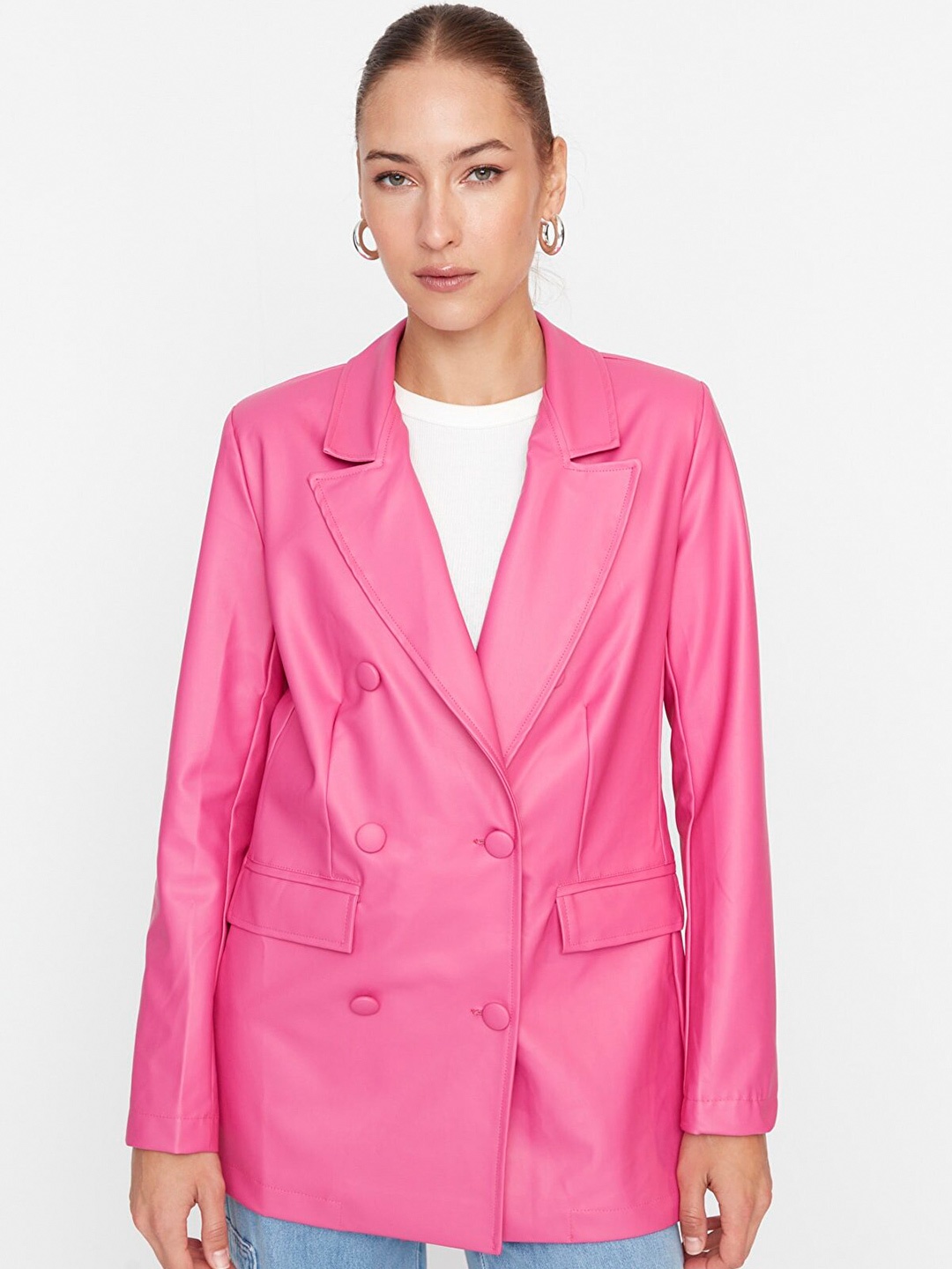 

Trendyol Women Double-Breasted Casual Blazer, Pink