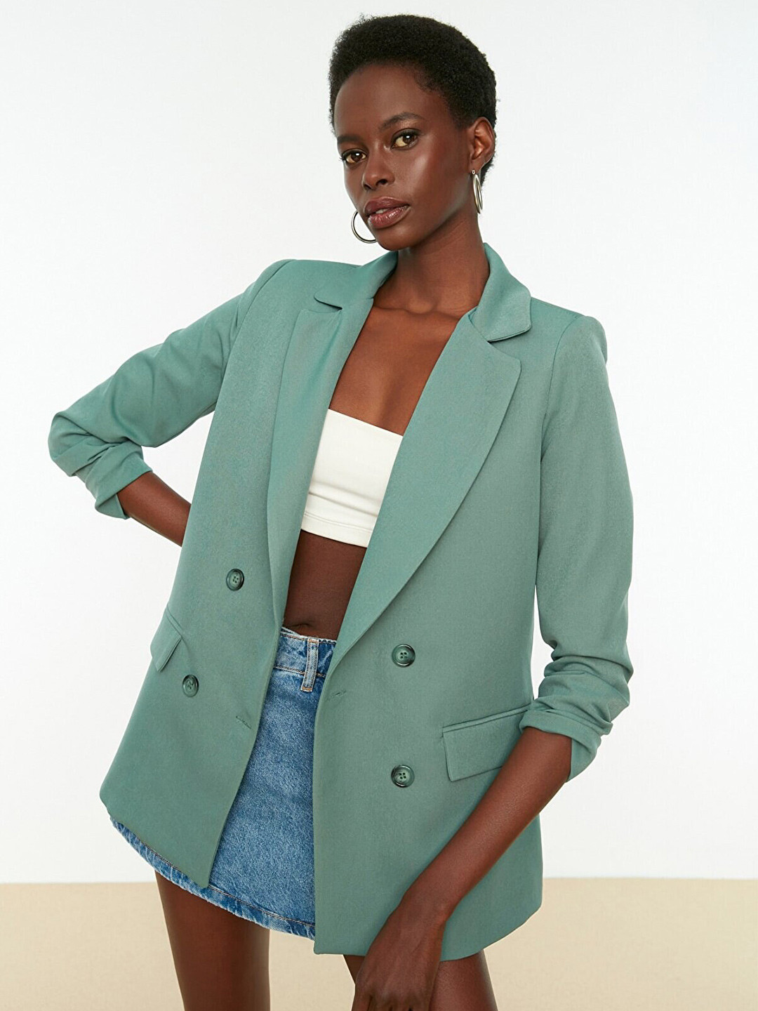

Trendyol Women Double-Breasted Casual Blazer, Sea green