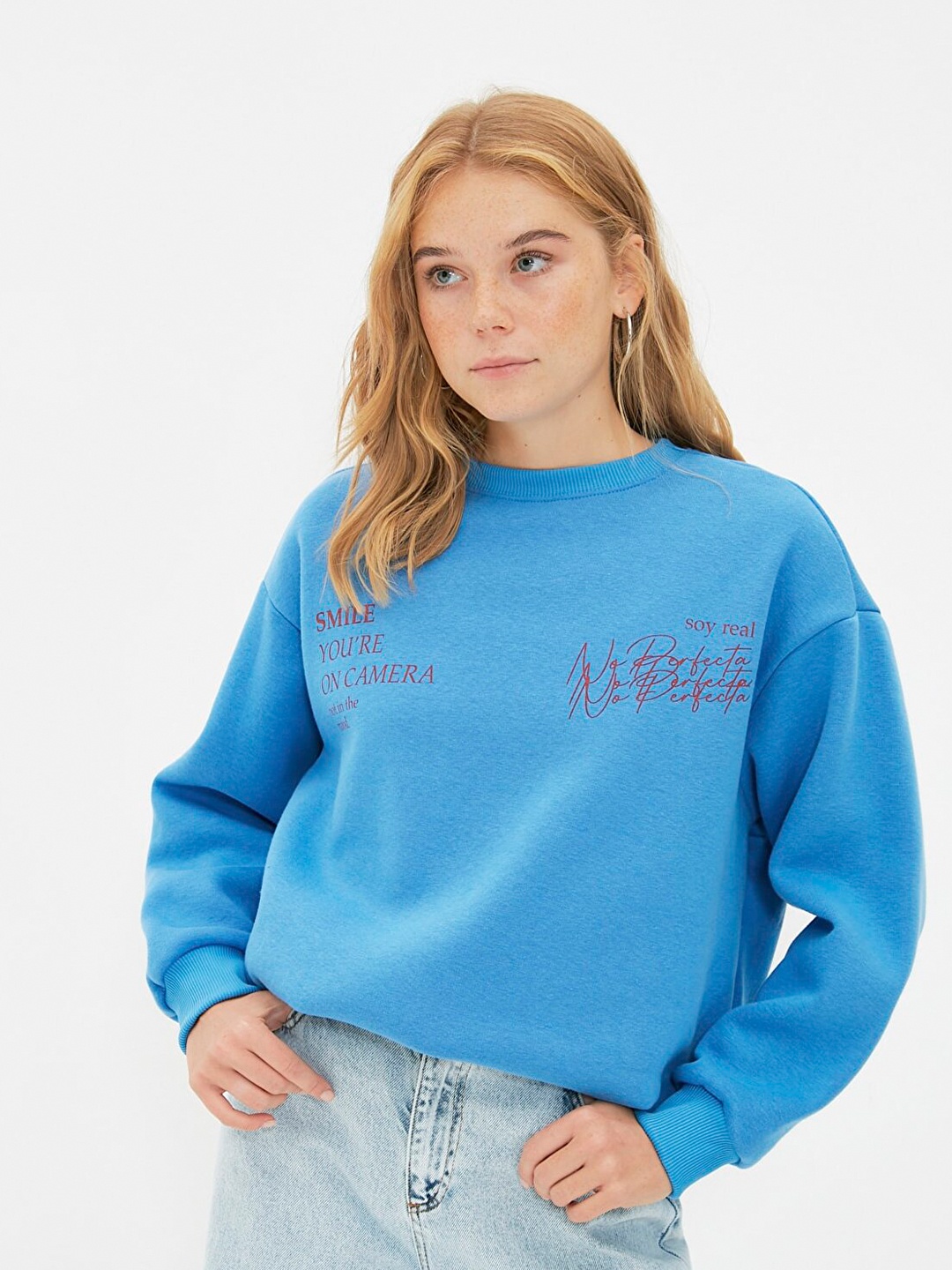 

Trendyol Typography Print Sweatshirt, Blue