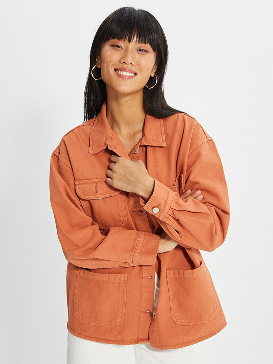 

Trendyol Cotton Spread Collar Shirt, Orange