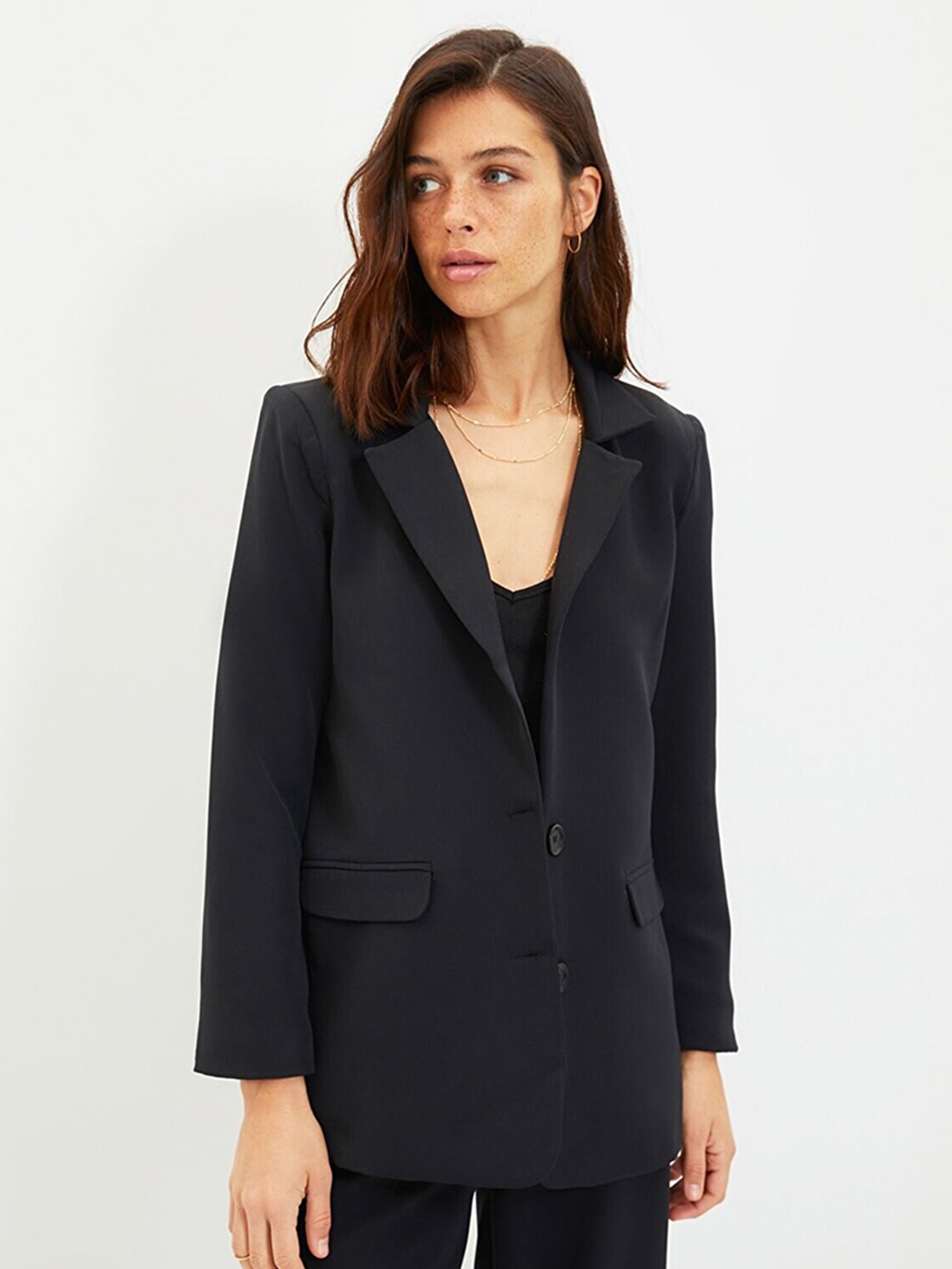 

Trendyol Notched Collar Longline Blazer, Black