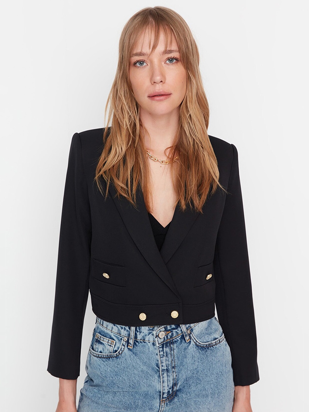 

Trendyol Notched Lapel Collar Long Sleeves Blazer, Black