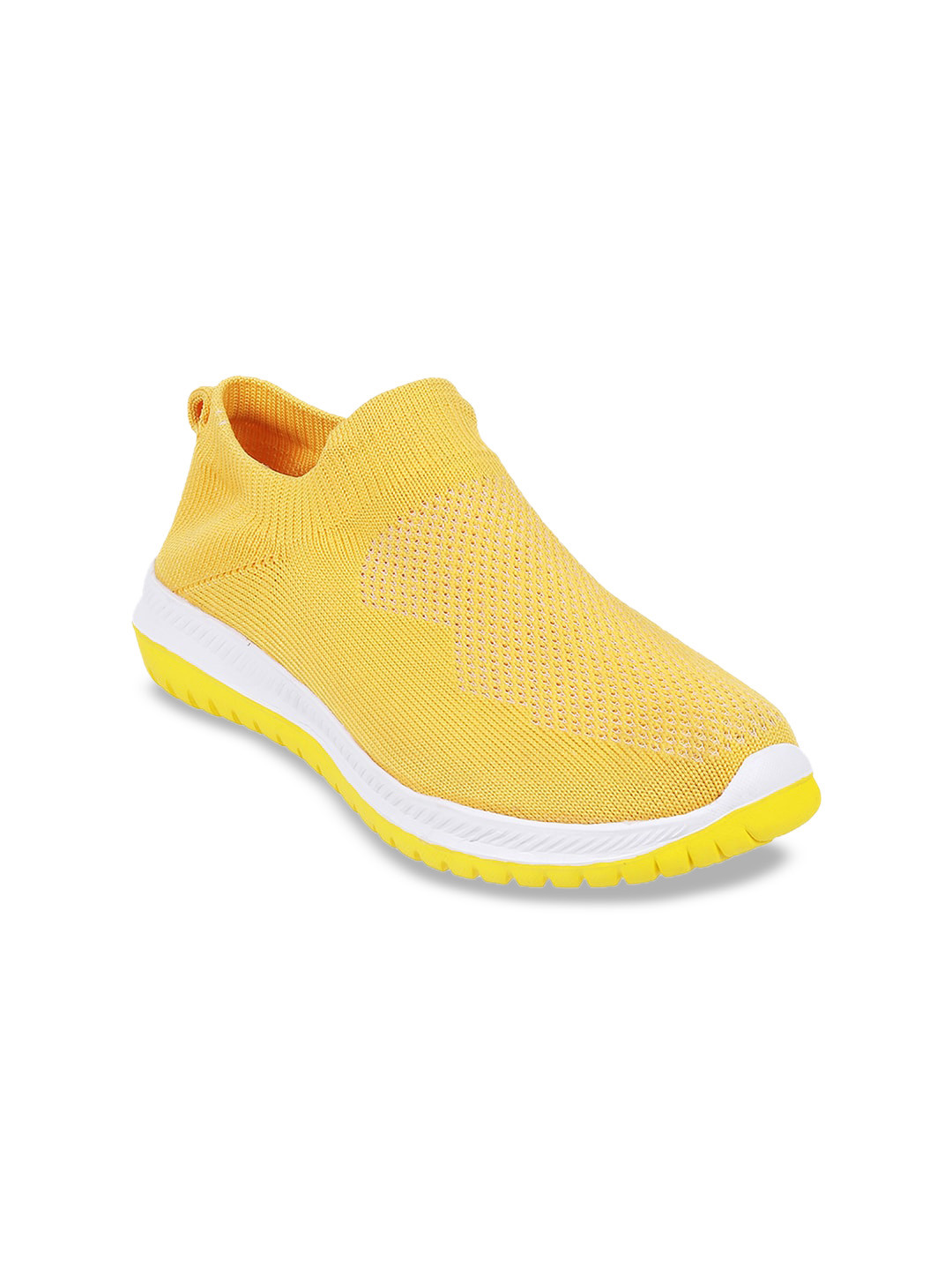 

Mochi Women Woven Design Contrast Sole Slip-On Sneakers, Yellow