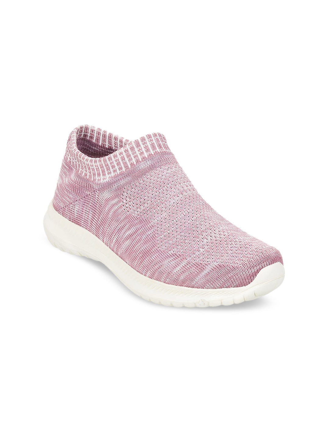 

Mochi Women Woven Design Contrast Sole Slip-On Sneakers, Purple