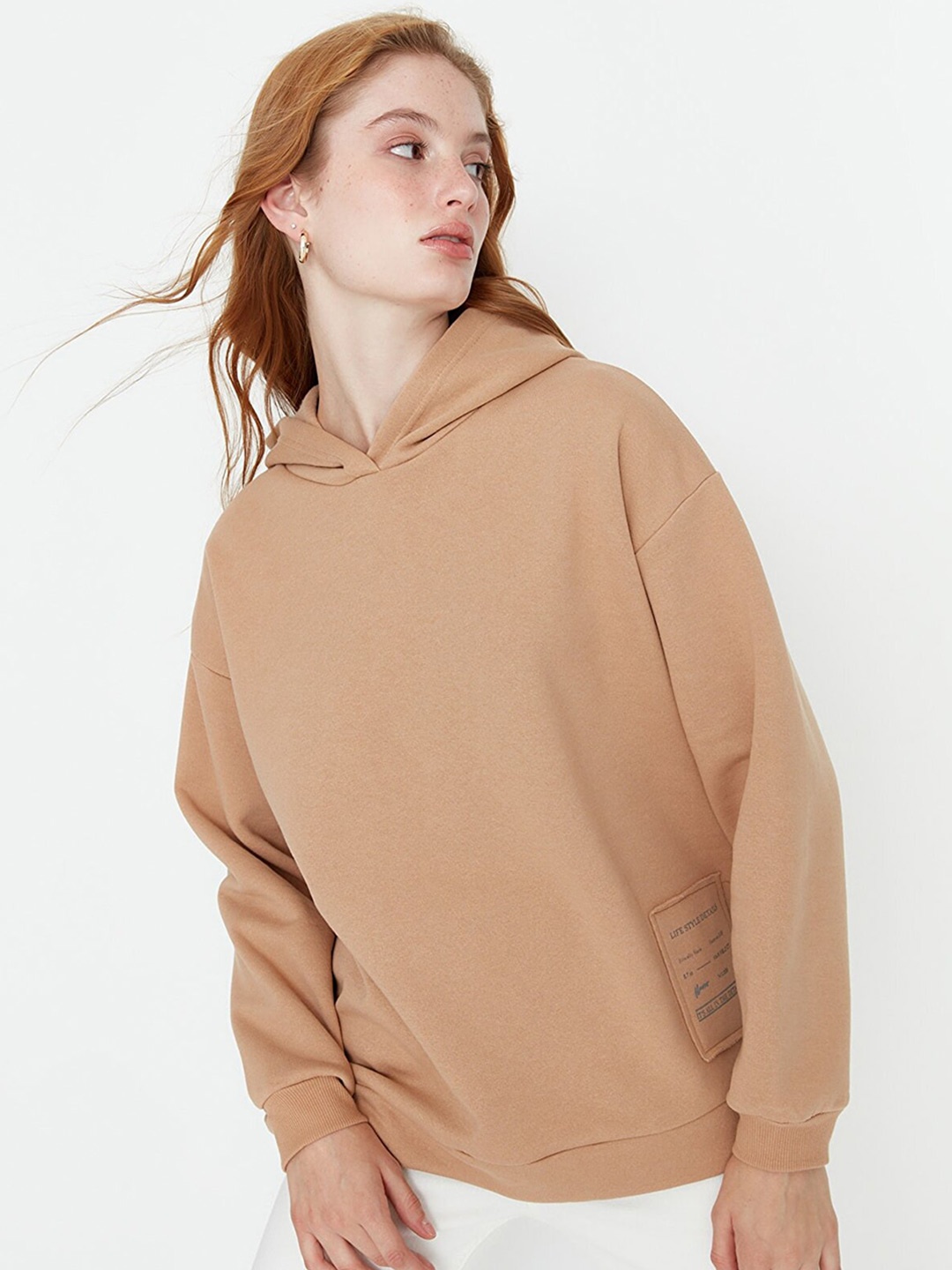 

Trendyol Cotton Hooded Boxy Top, Brown