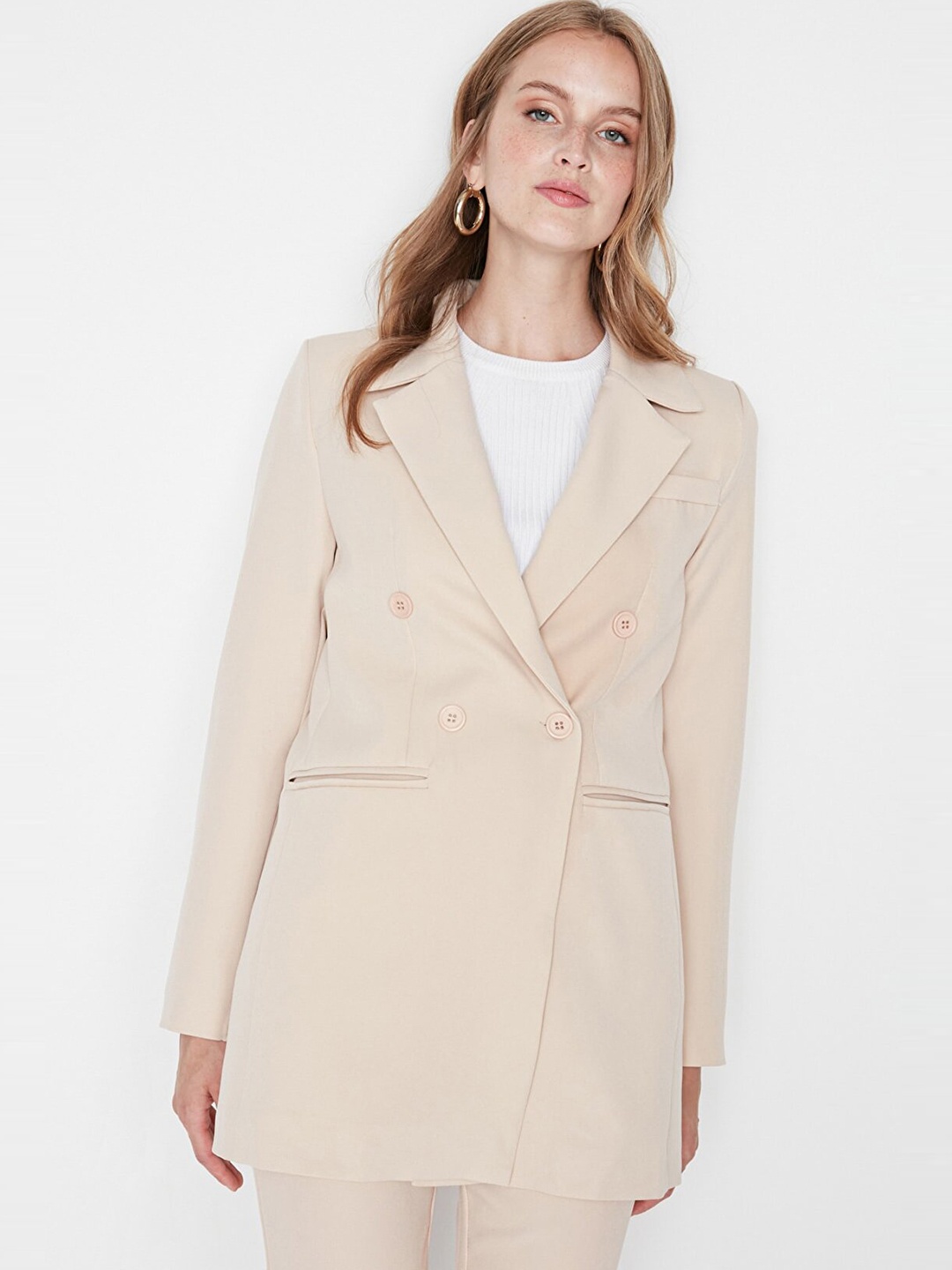 

Trendyol Notched Lapel Double Breasted Blazer, Beige