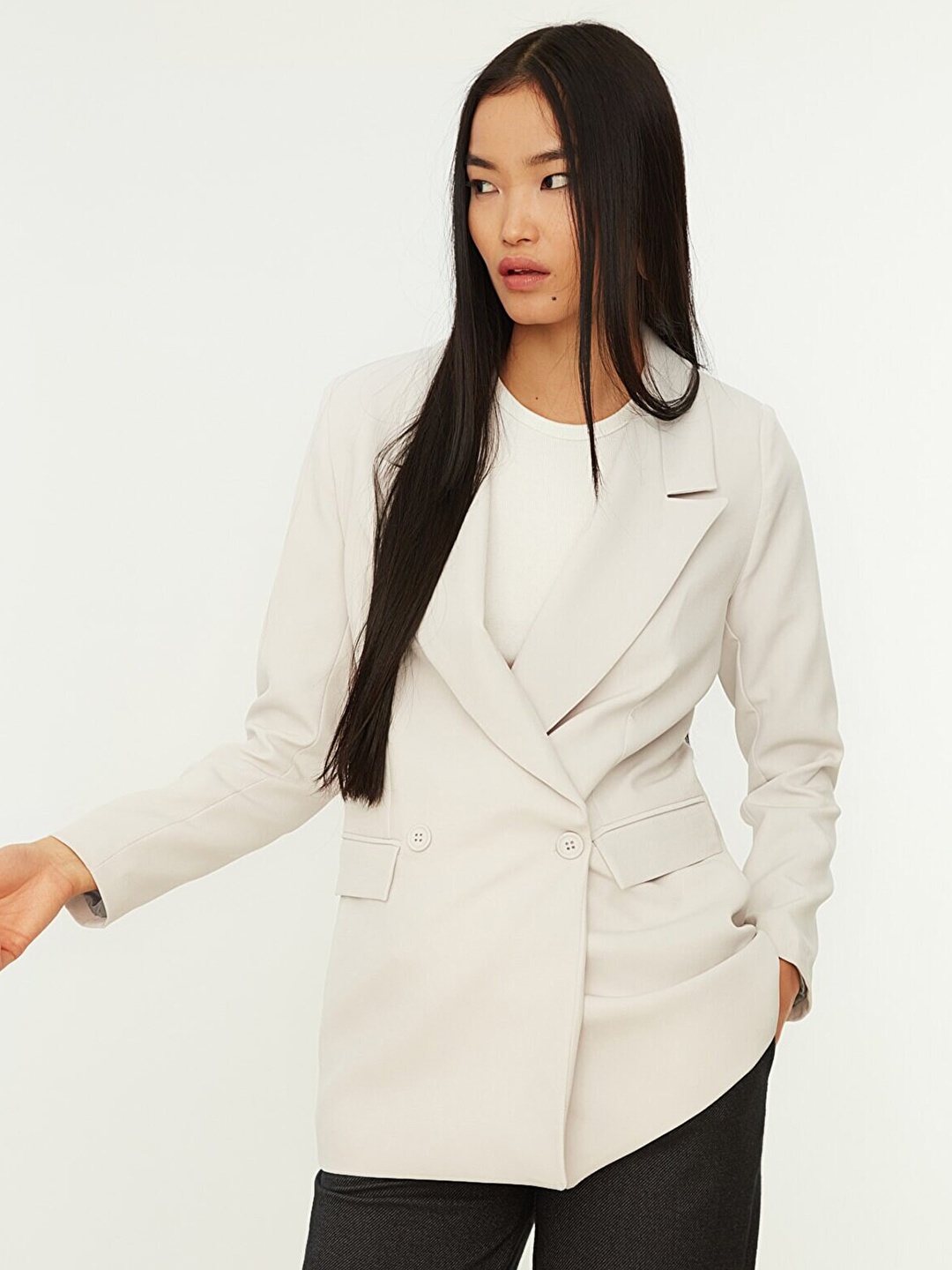 

Trendyol Women Double-Breasted Casual Blazer, Off white