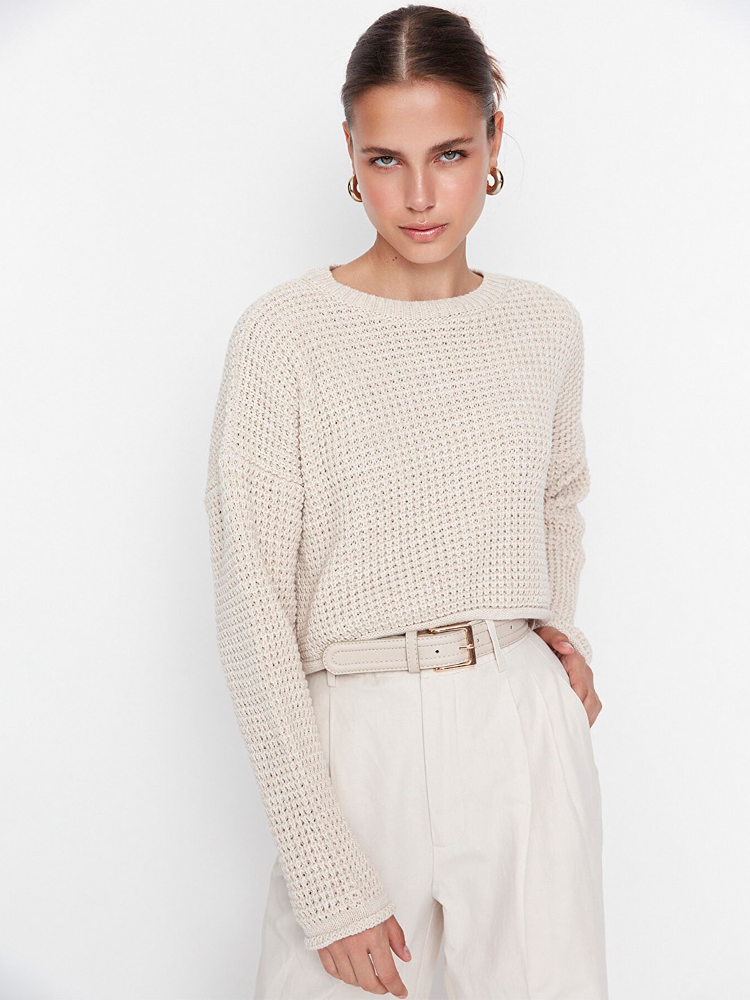 

Trendyol Checked Self Design Crop Top, Off white