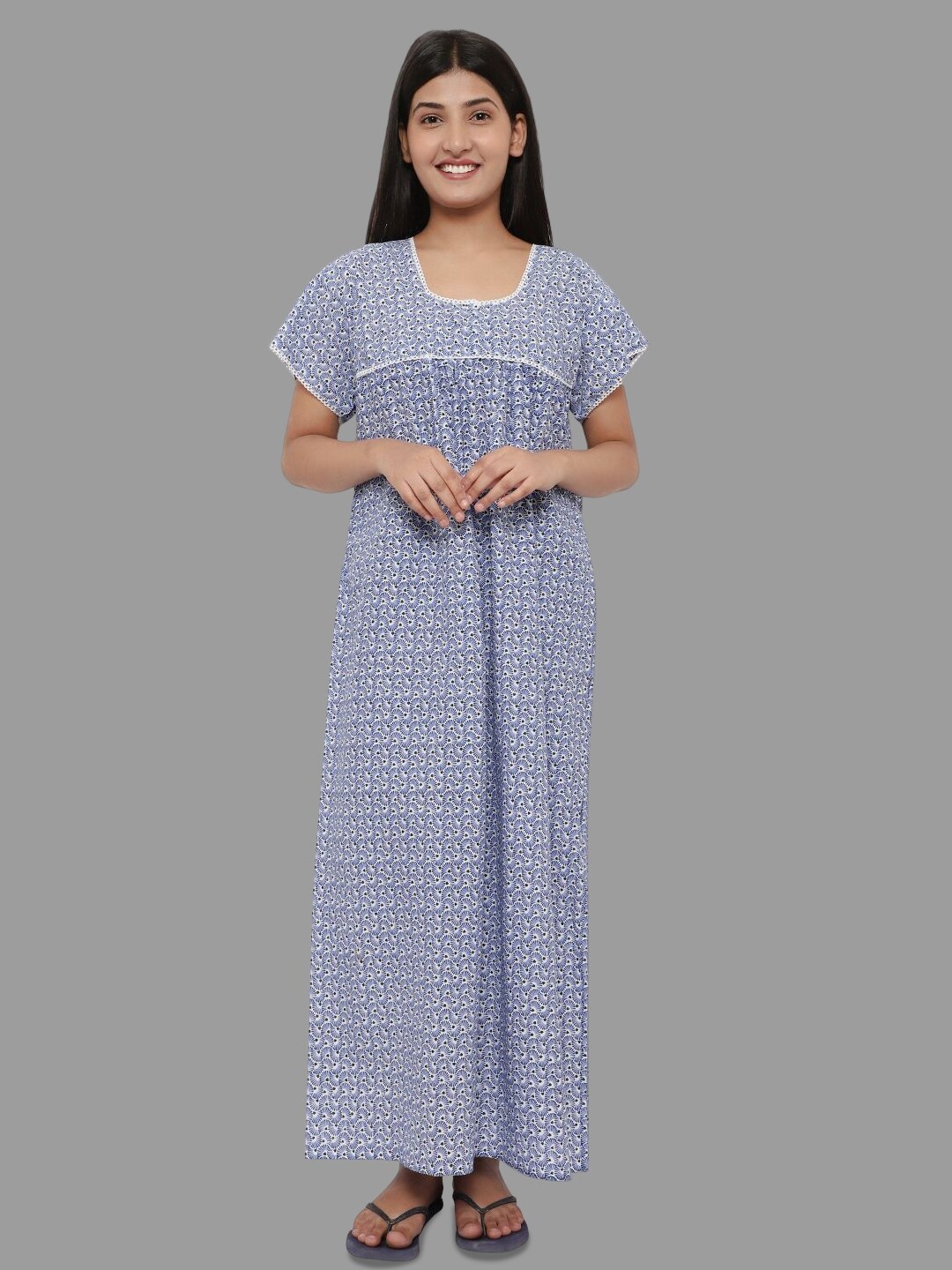 

PALIVAL Floral Printed Pure Cotton Maxi Nightdress, Blue