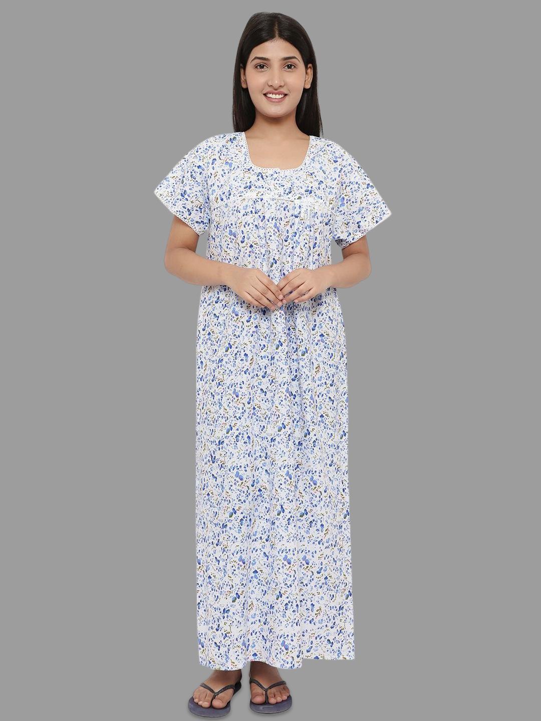 

PALIVAL Floral Printed Pure Cotton Maxi Nightdress, Blue