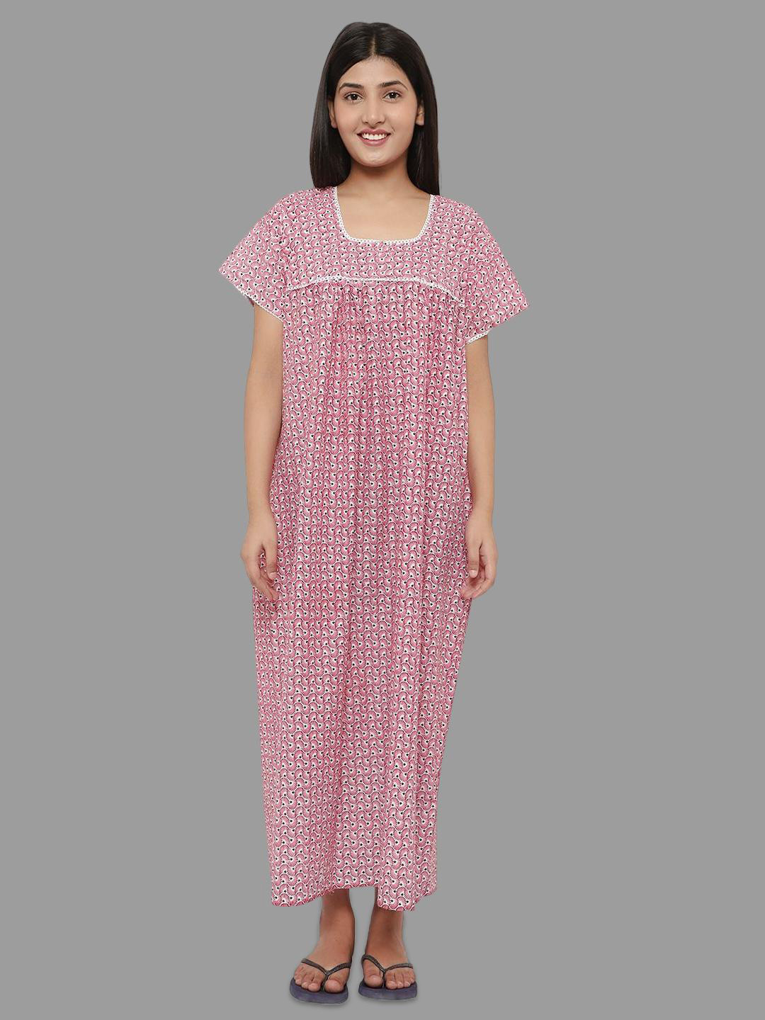 

PALIVAL Floral Printed Pure Cotton Maxi Nightdress, Maroon