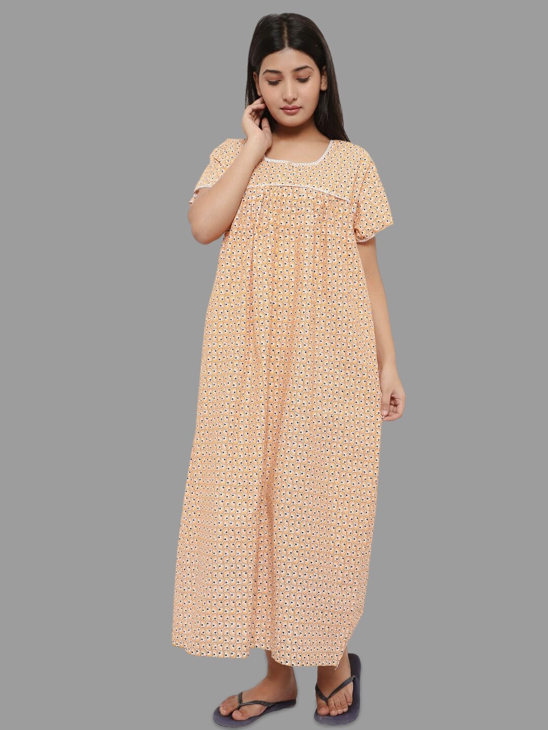

PALIVAL Floral Printed Pure Cotton Maxi Nightdress, Yellow