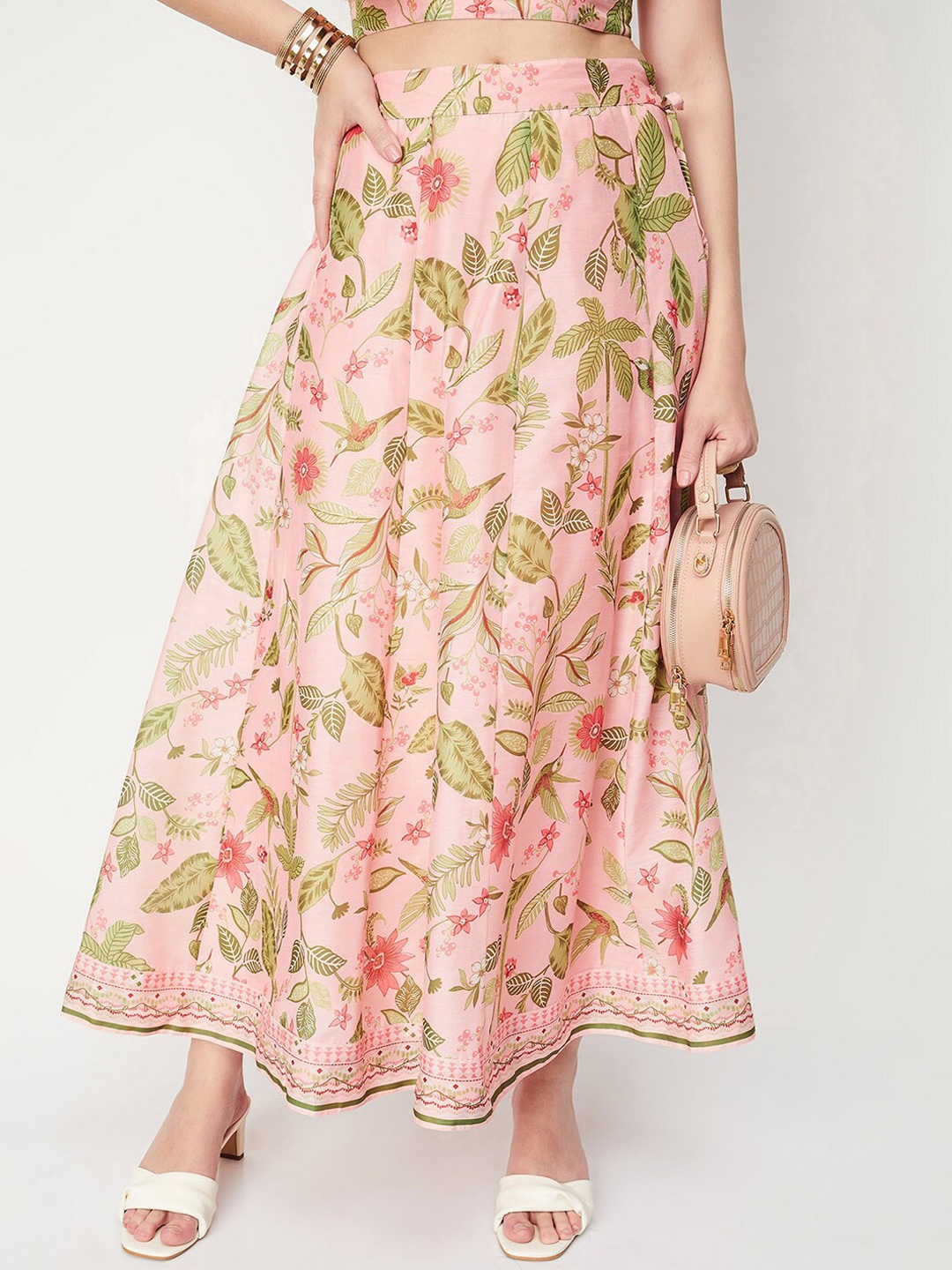 

max Floral Printed Maxi Flared Skirt, Pink