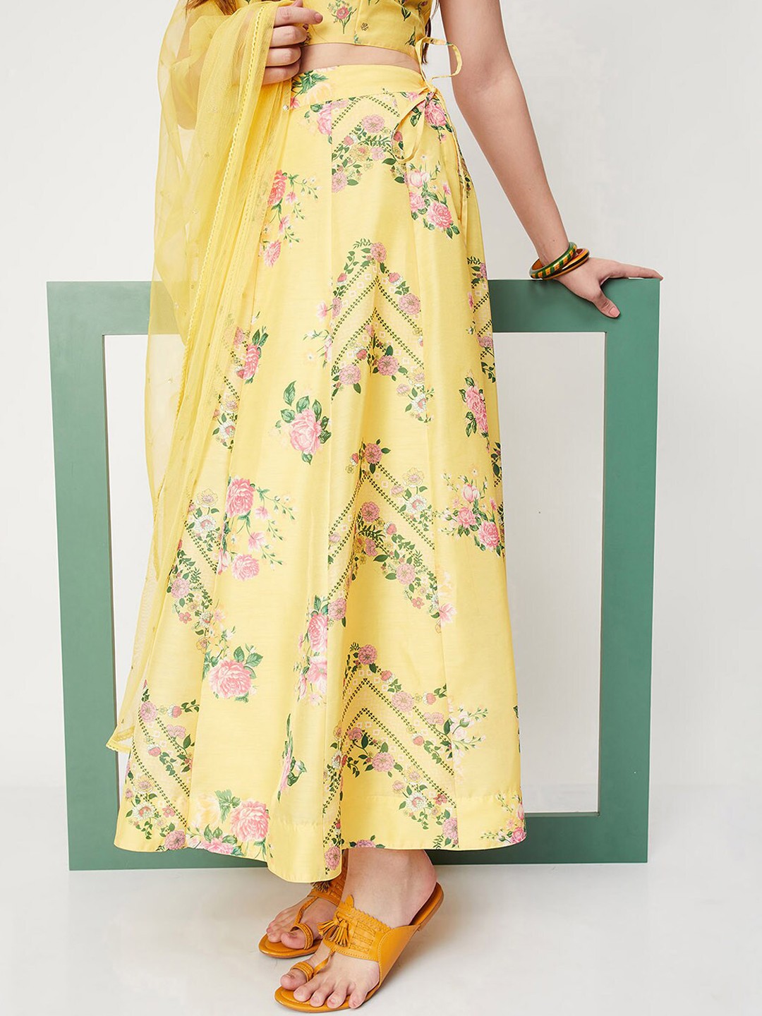 

max Floral Printed Flared Maxi Skirt, Yellow