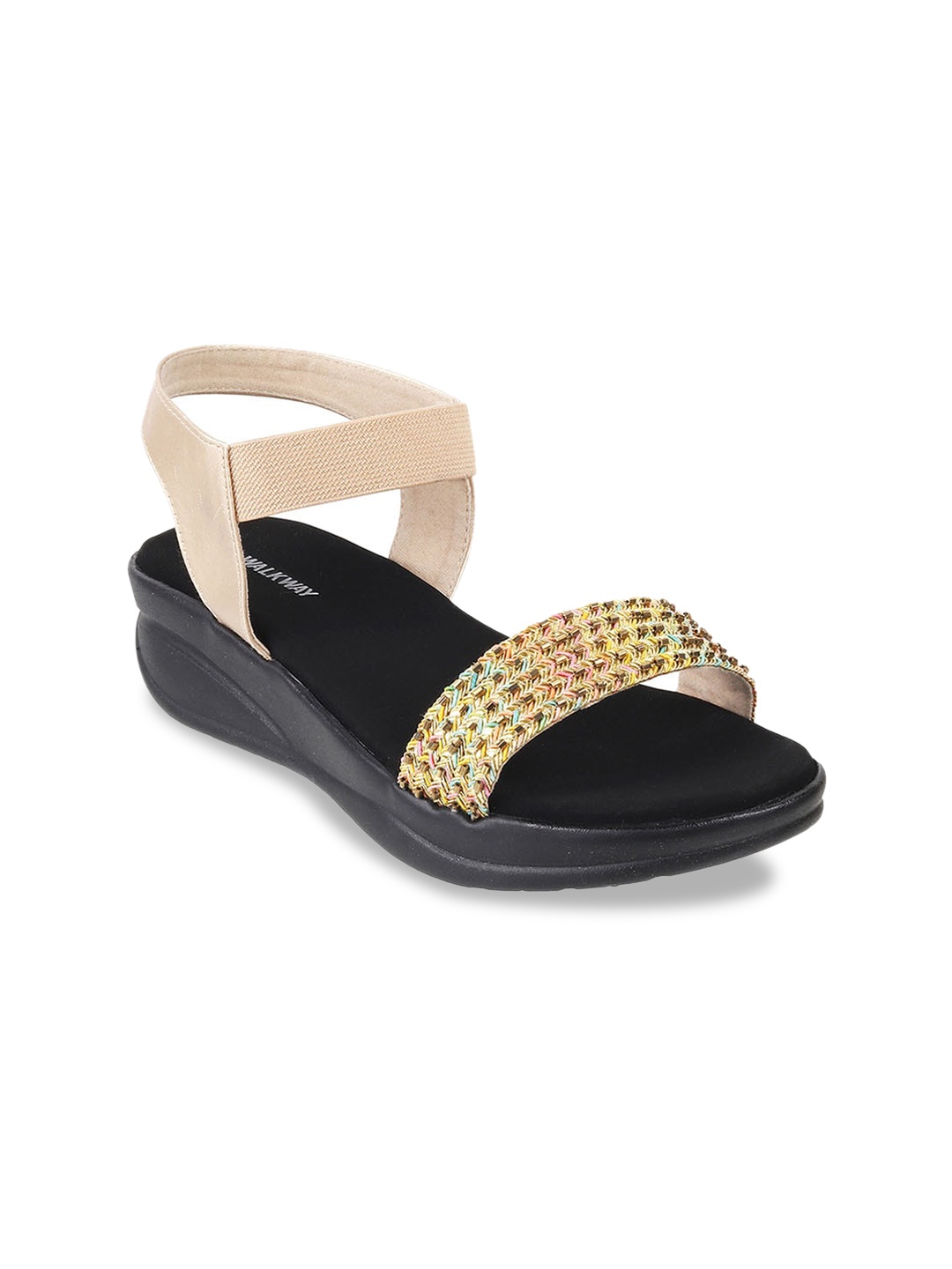 

WALKWAY by Metro Embellished Open Toe Wedge Sandals With Backstrap, Gold