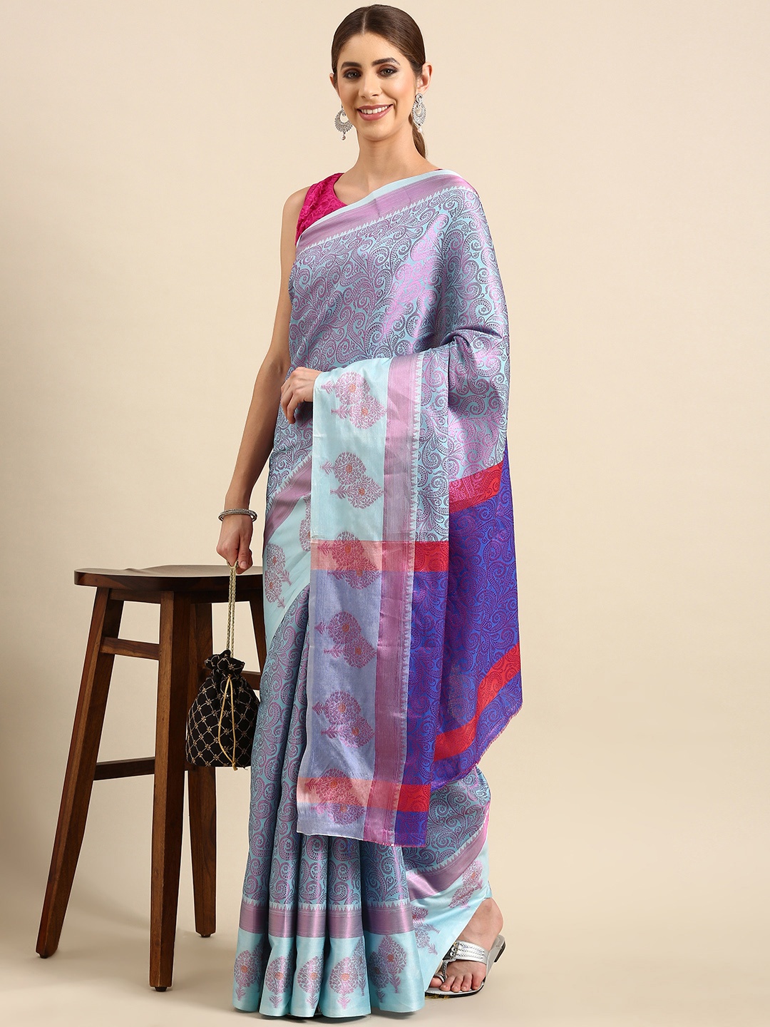 

Pothys Woven Design Ethnic Motifs Art Silk Banarasi Saree, Blue