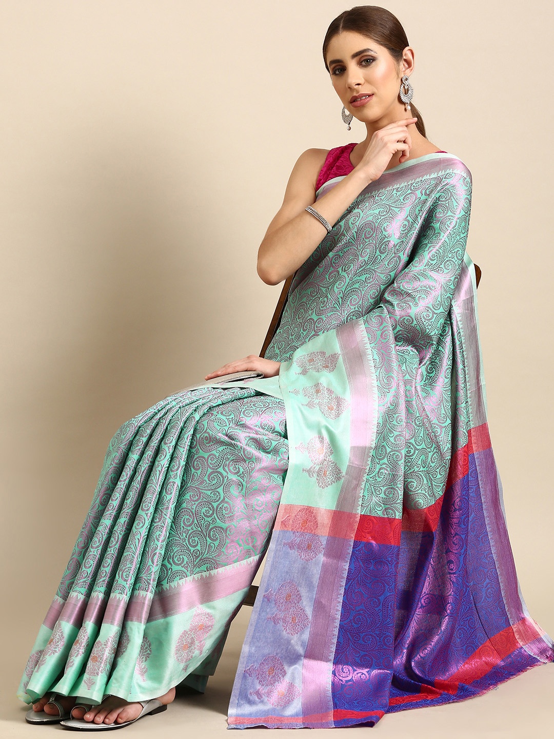 

Pothys Woven Design Ethnic Motifs Art Silk Banarasi Saree, Green