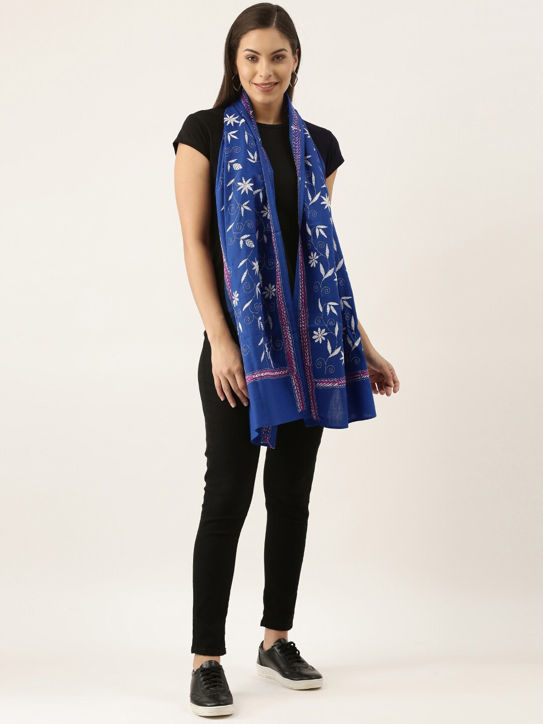 

ArtEastri Women Embroidered Pure Cotton Stole, Blue