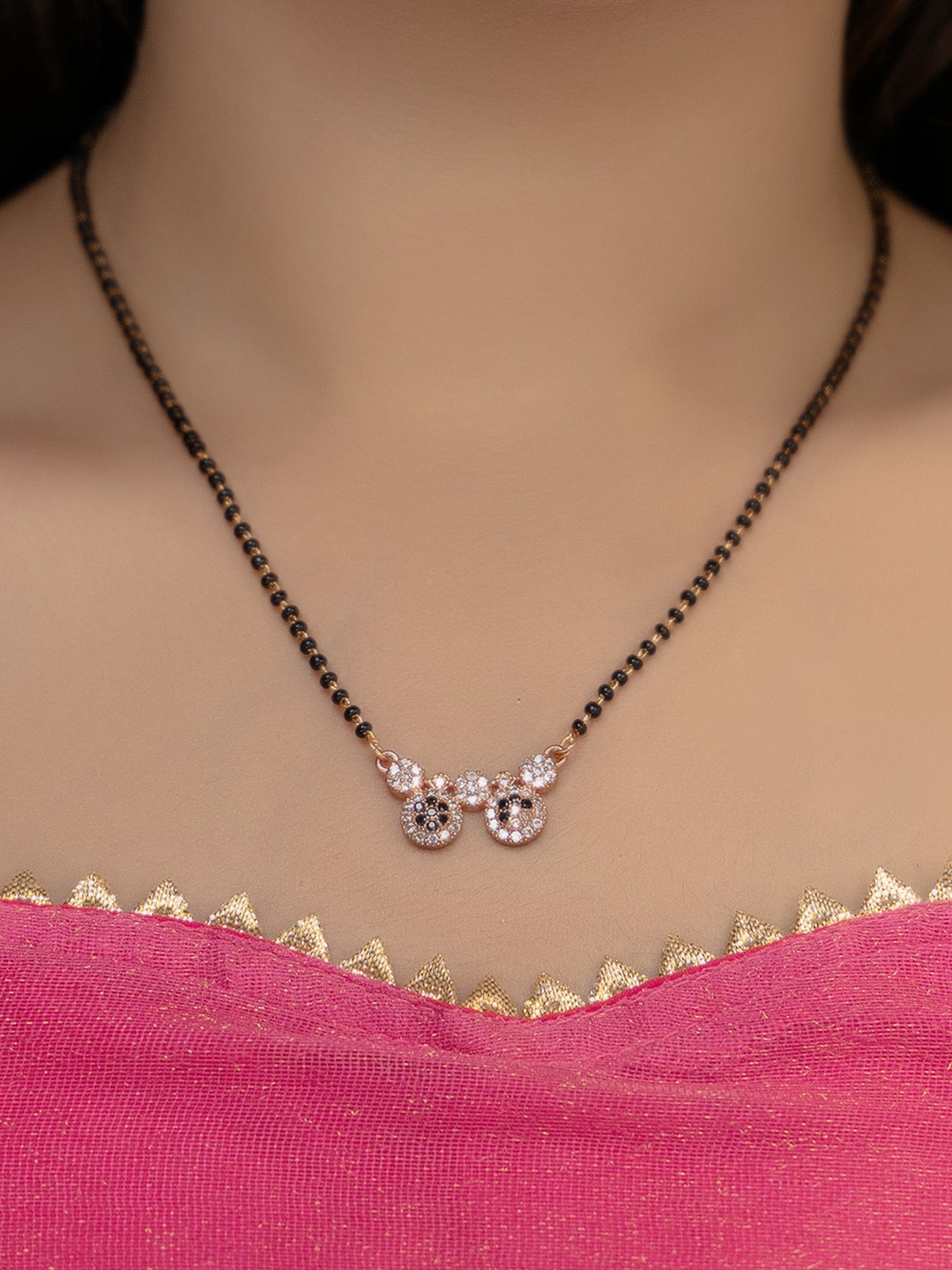 

Vita Bella Gold-Plated Stone-Studded & Beaded Mangalsutra