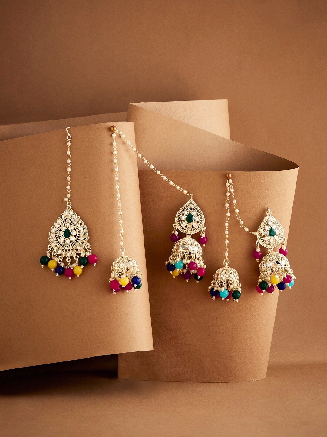 

ATIBELLE Gold-Plated Stone-Studded & Beaded Jewellery Set