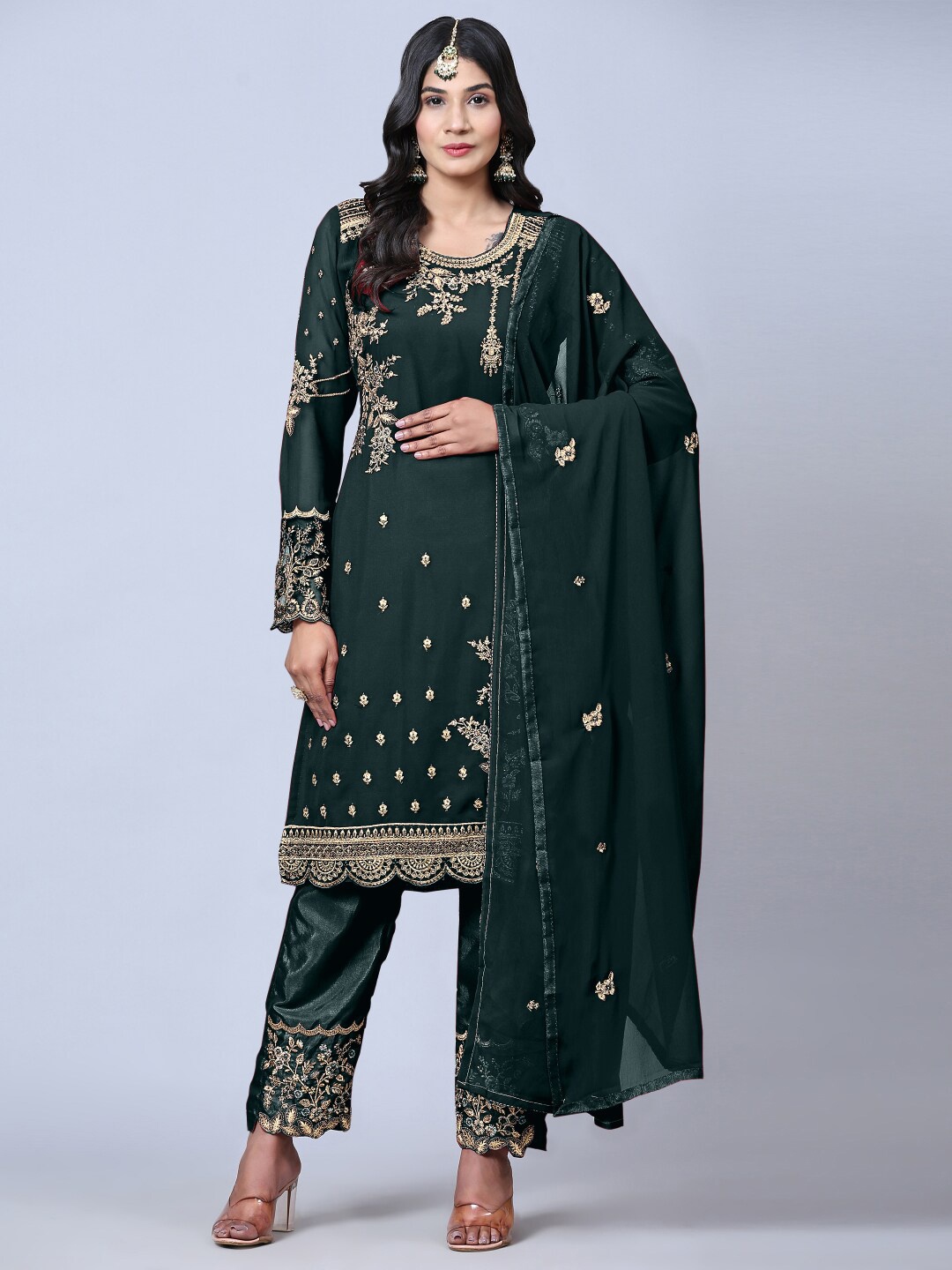 

Angroop Embroidered Georgette Semi-Stitched Dress Material, Teal