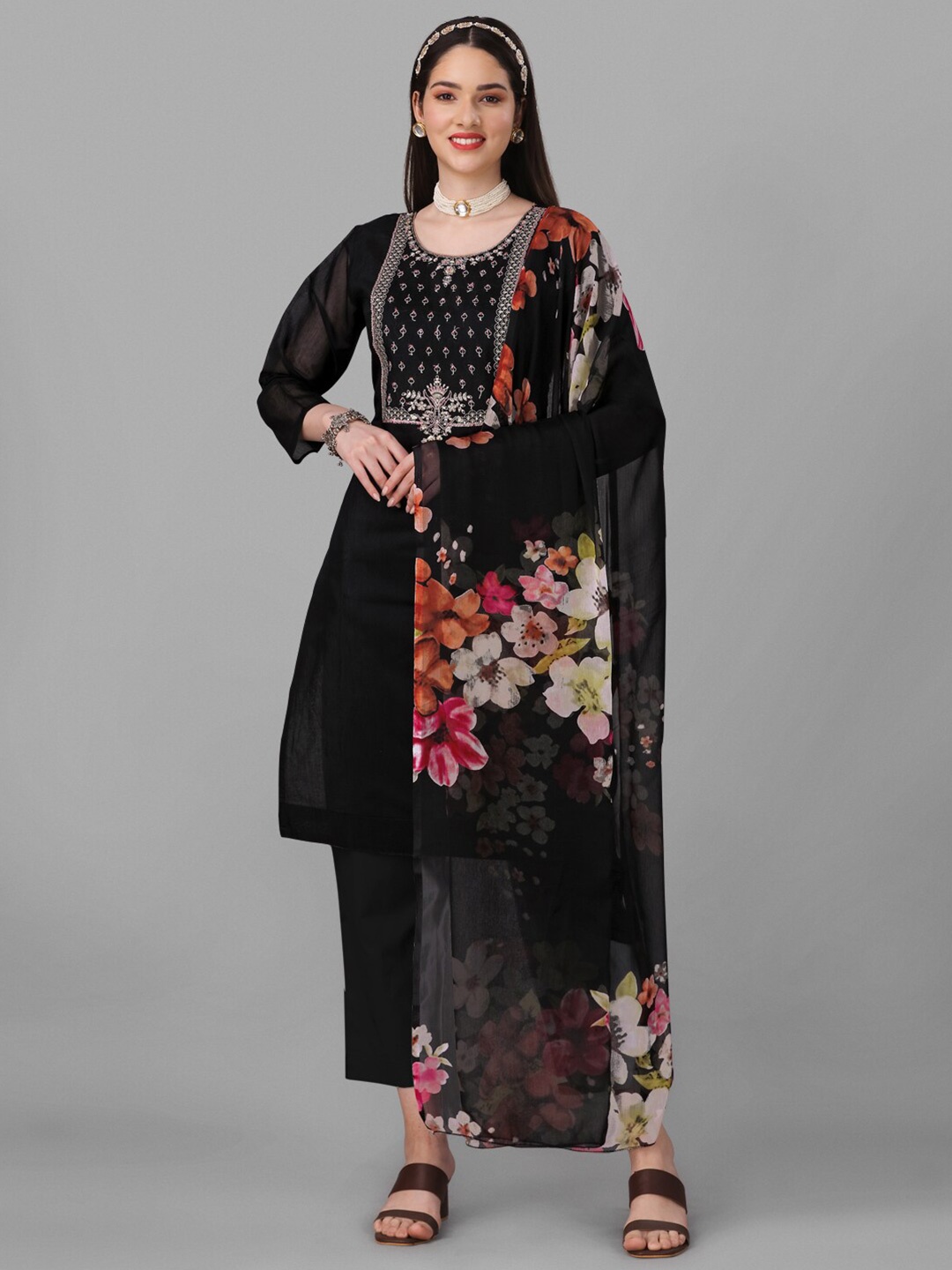 

Angroop Chanderi Semi-Stitched Dress Material, Black
