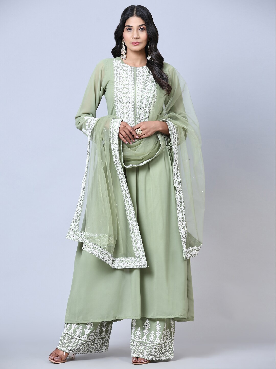 

Angroop Floral Embroidered Semi-Stitched Dress Material, Olive
