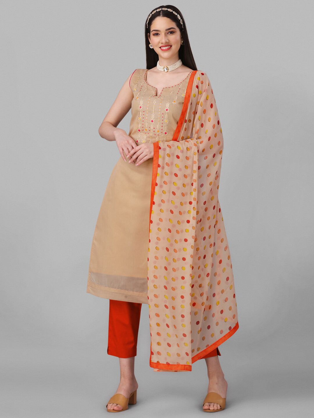 

Angroop Embroidered Semi-Stitched Dress Material, Cream