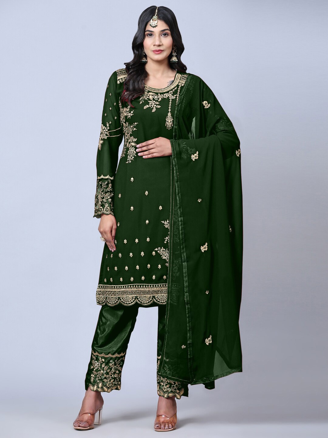 

Angroop Embroidered Semi-Stitched Dress Material, Green