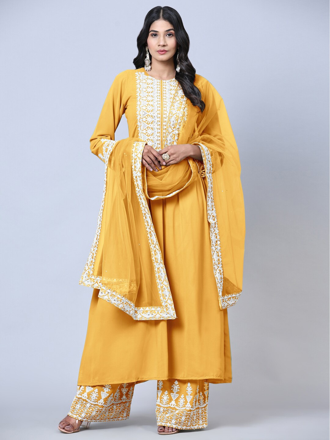 

Angroop Embroidered Semi-Stitched Dress Material, Yellow